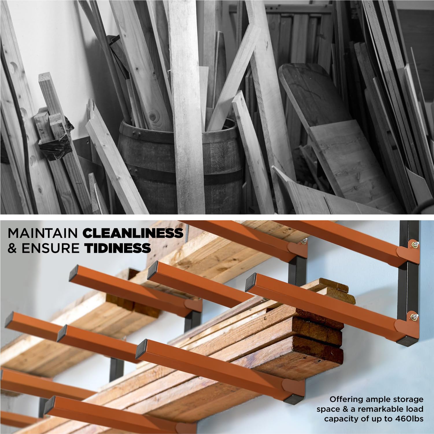 3 Level Wall Mounted Lumber Storage Rack for Garage