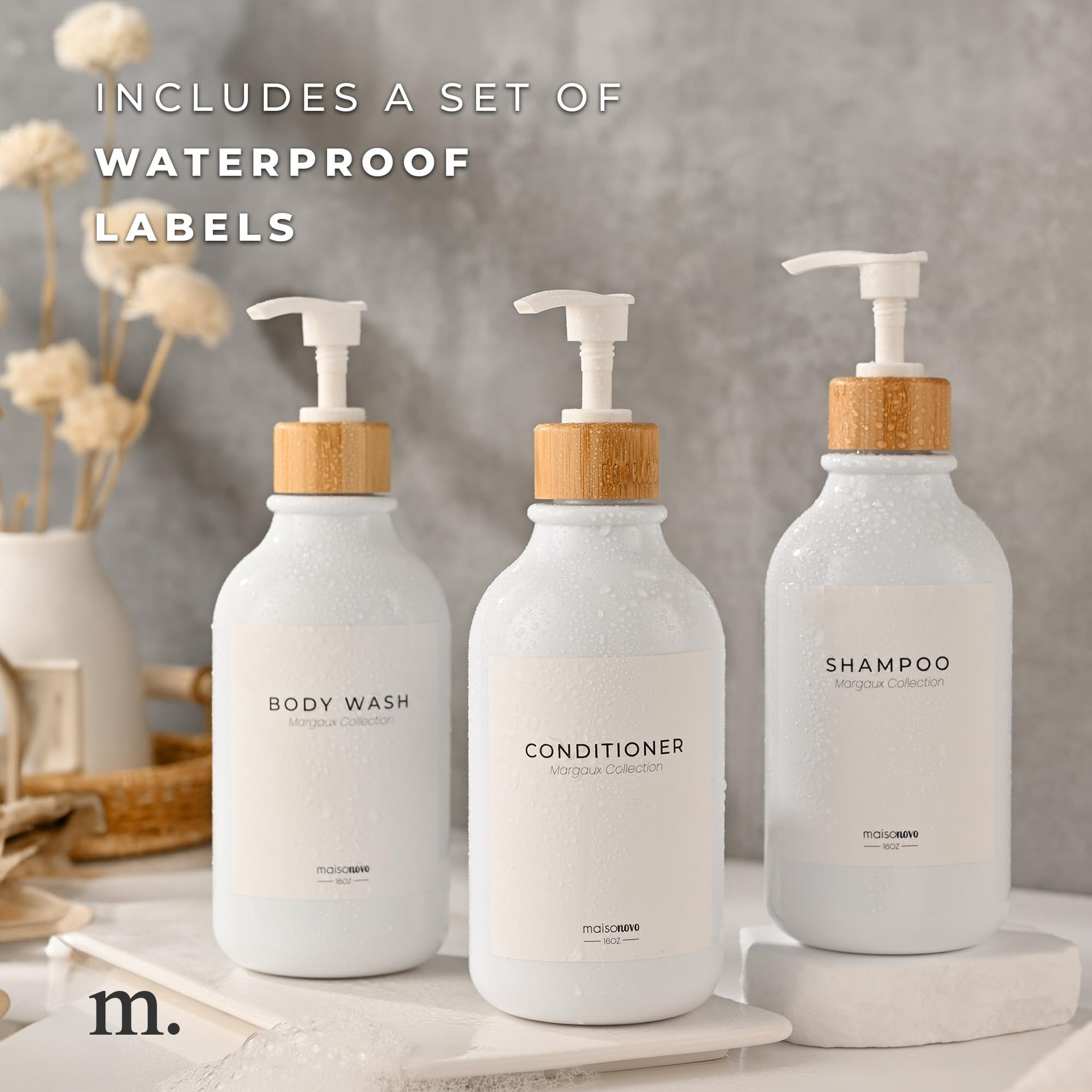 Shampoo and Conditioner Bottles Set of 3 White Bamboo (3 Count)