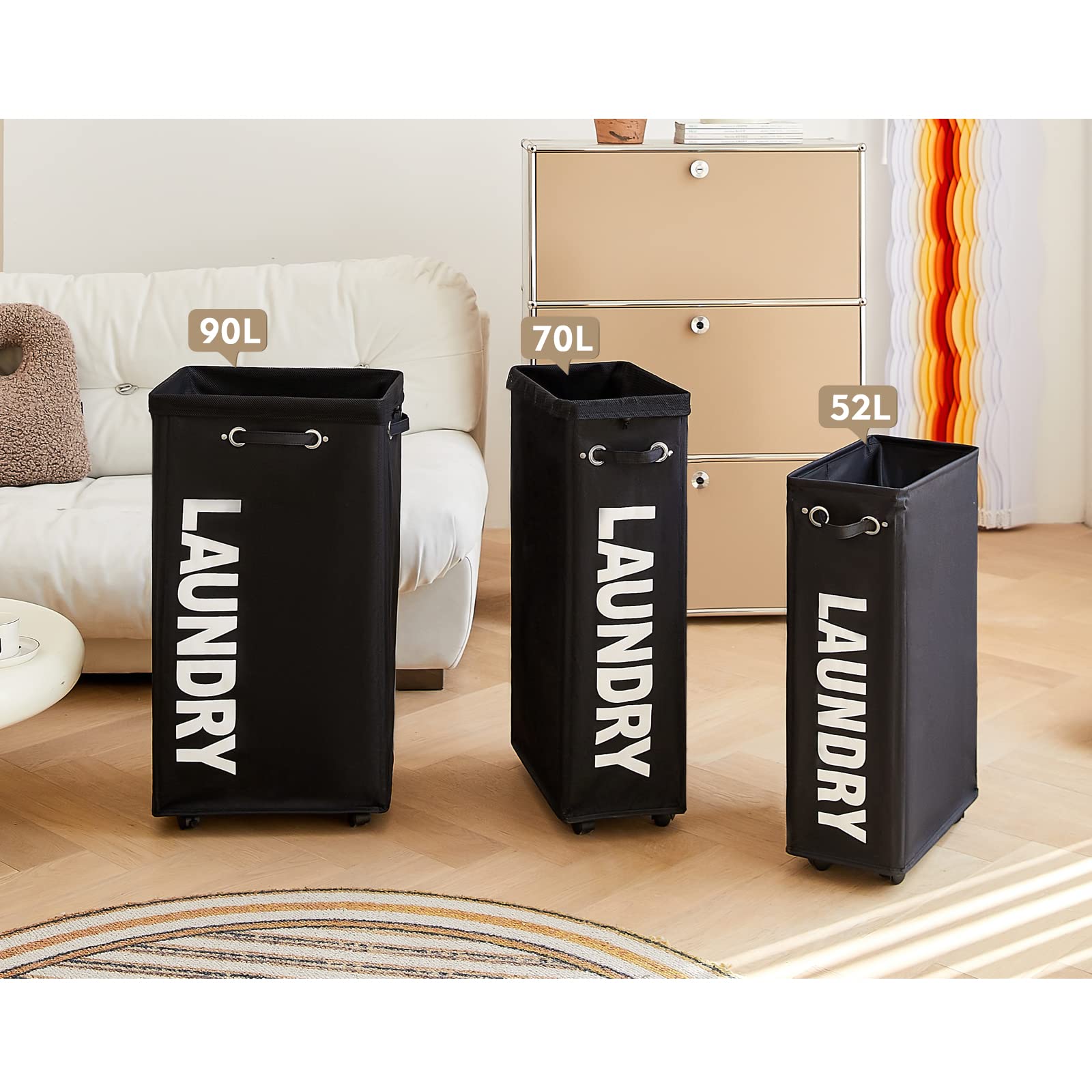 25" Slim Rolling Laundry Basket Hamper