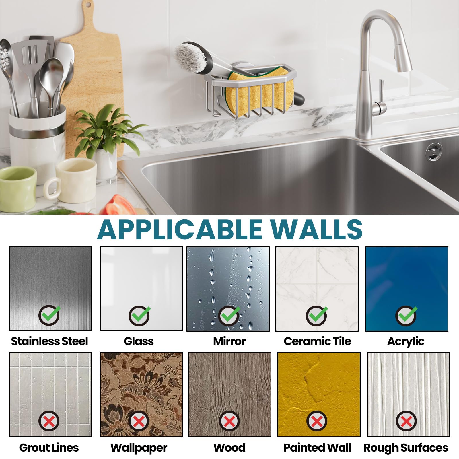 Sponge Holder for Kitchen Sink with Suction Cup