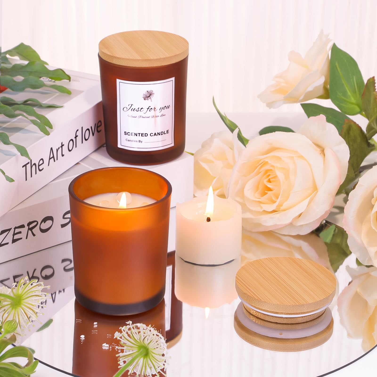 15 Pack 7oz Fall Amber Candle Jars with Bamboo Lids (15 Count)