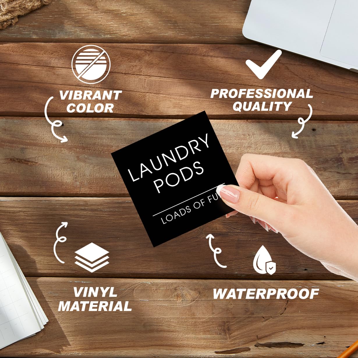 Modern Minimalist Laundry and Cleaning Sticker Labels for Home Organization 24Pcs Vinyl Label Pack Jars Bottles Storage Containers Stickers Bike Hat Bedroom (24 Count)
