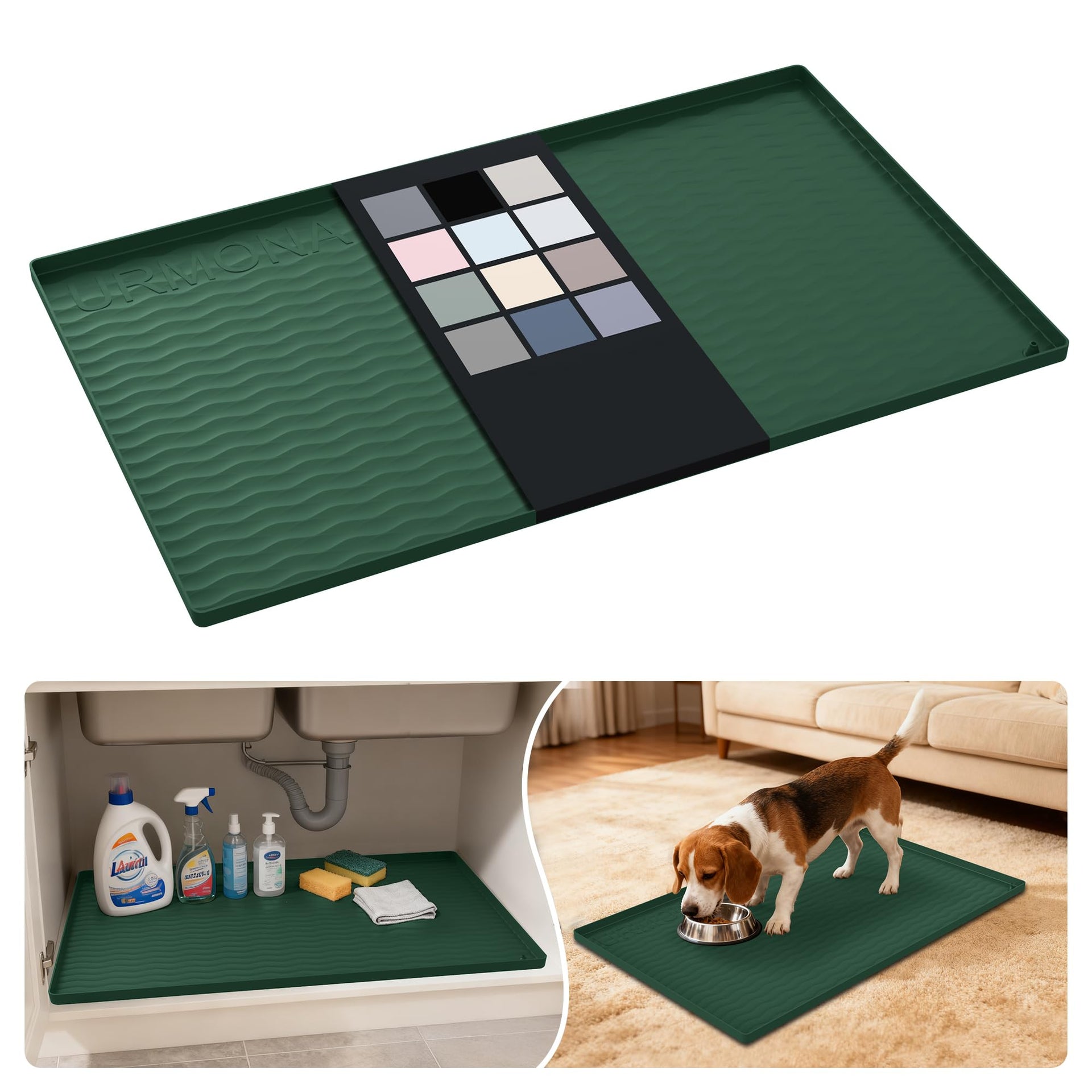 Waterproof Silicone Under Sink Mat 31'' x 19'' Shelf Liner for Kitchen and Bathroom