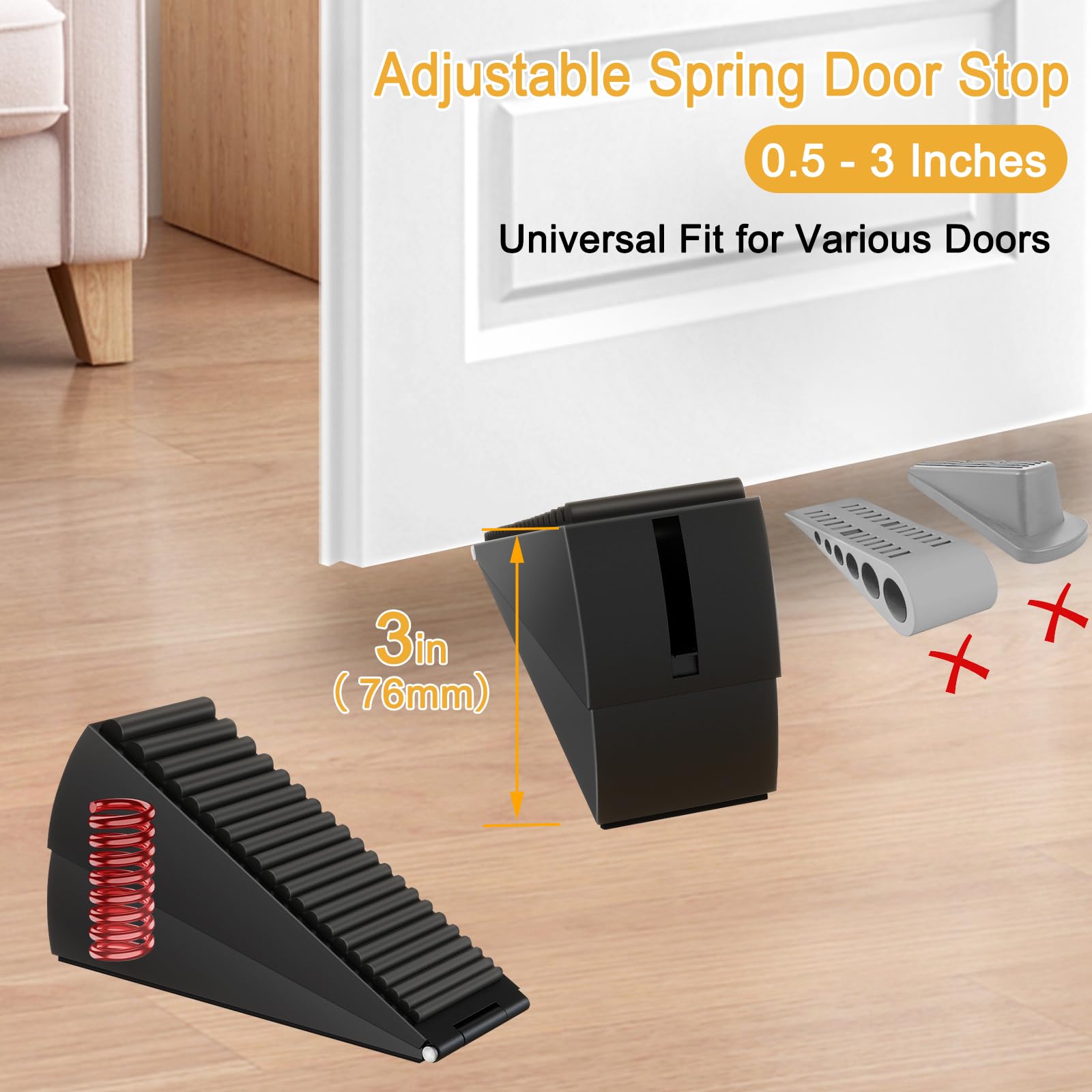 4 Pack Adjustable Spring Door Stoppers Heavy Duty (4 Count)