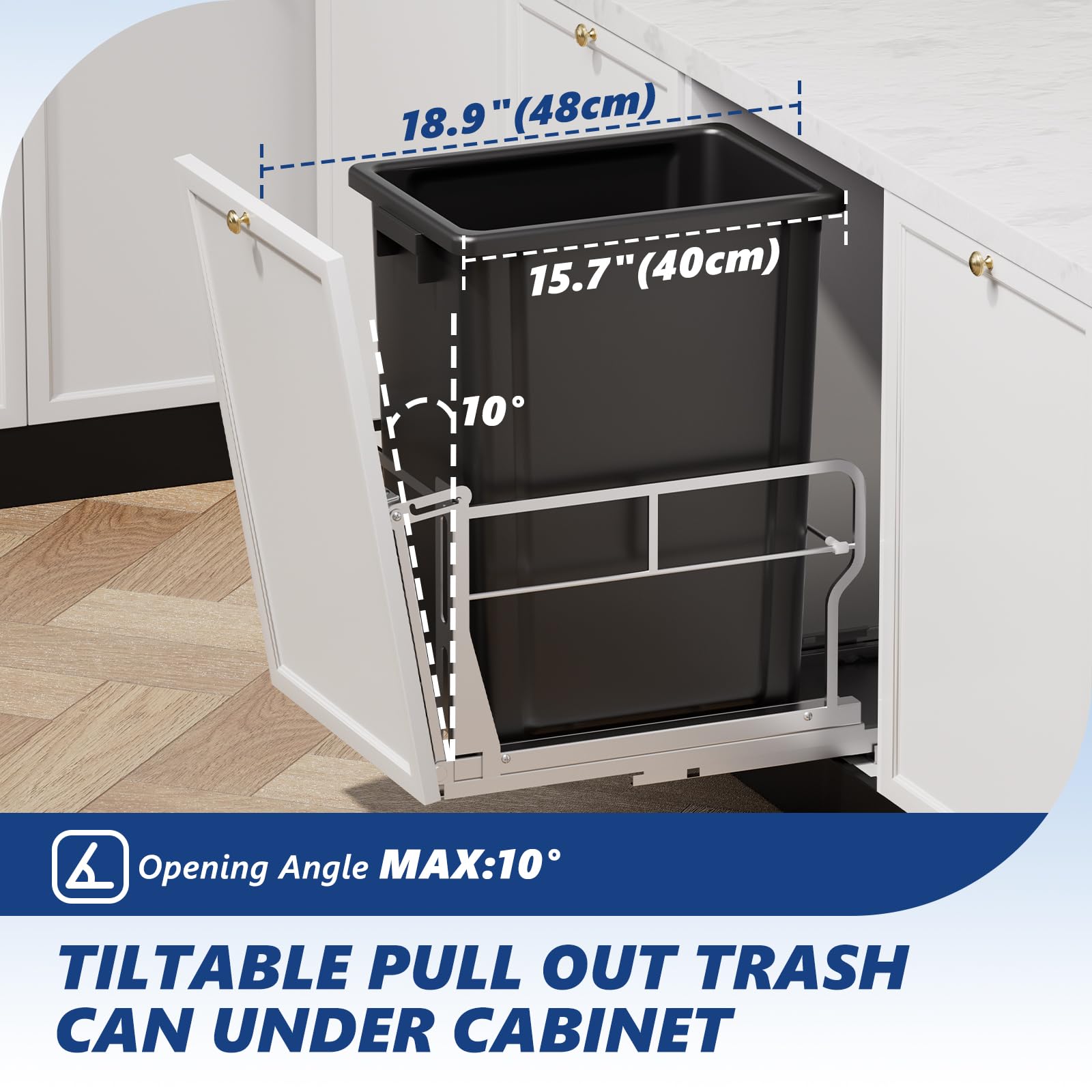 10 Gal Pull Out Trash Can Under Cabinet with Tiltable 10°