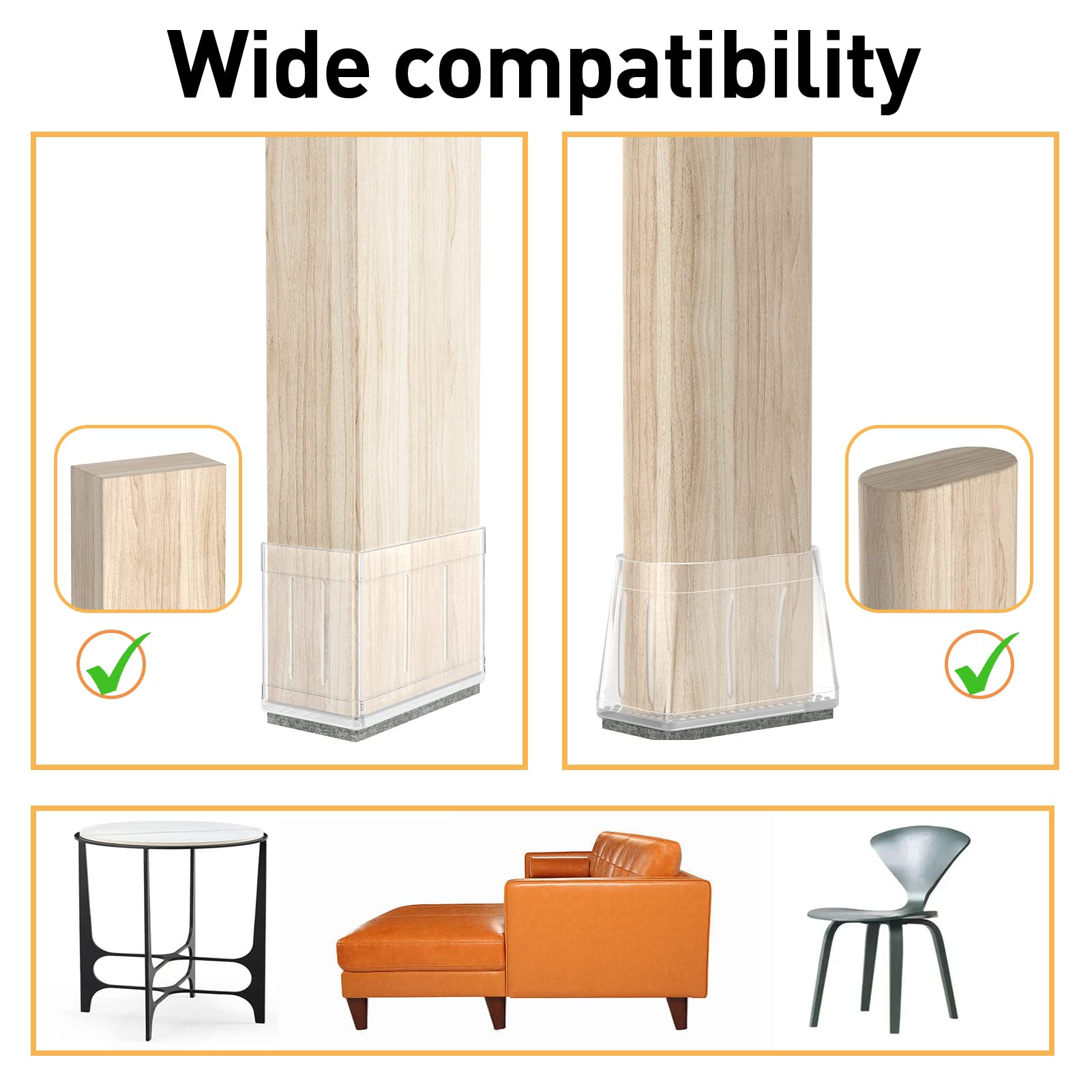 0.75" x 1.5" Rectangle Chair Leg Protectors for Hardwood Floors (24 Count)
