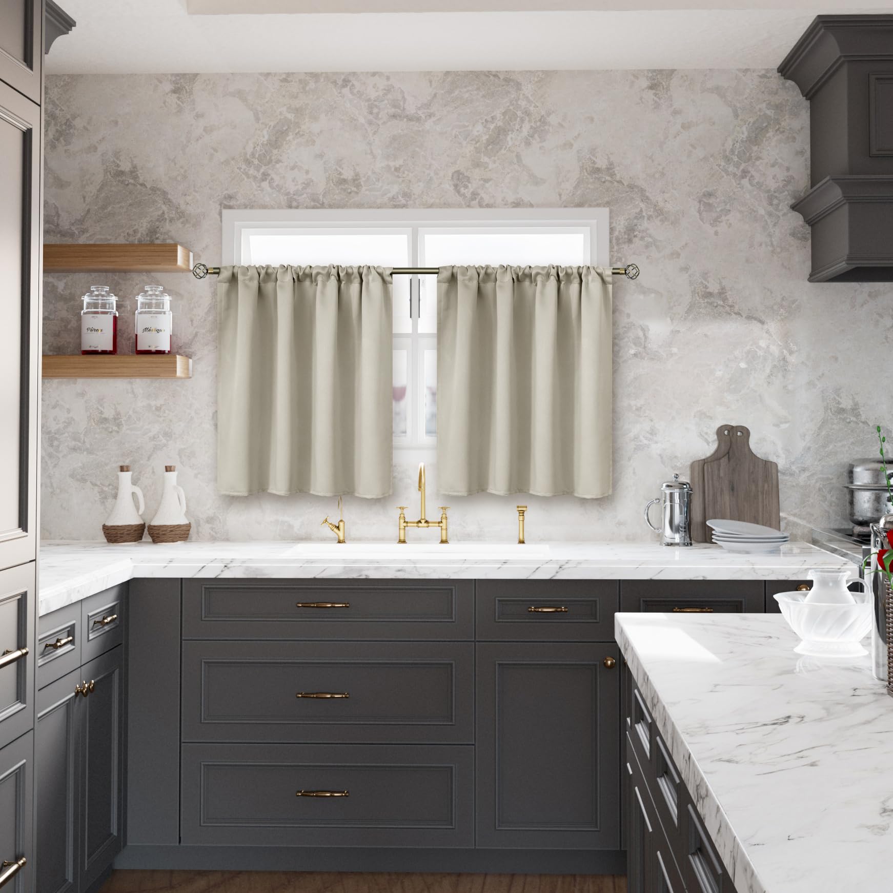 Short Blackout Curtains 36 Inches Length for Basement Kitchen (2 Count)