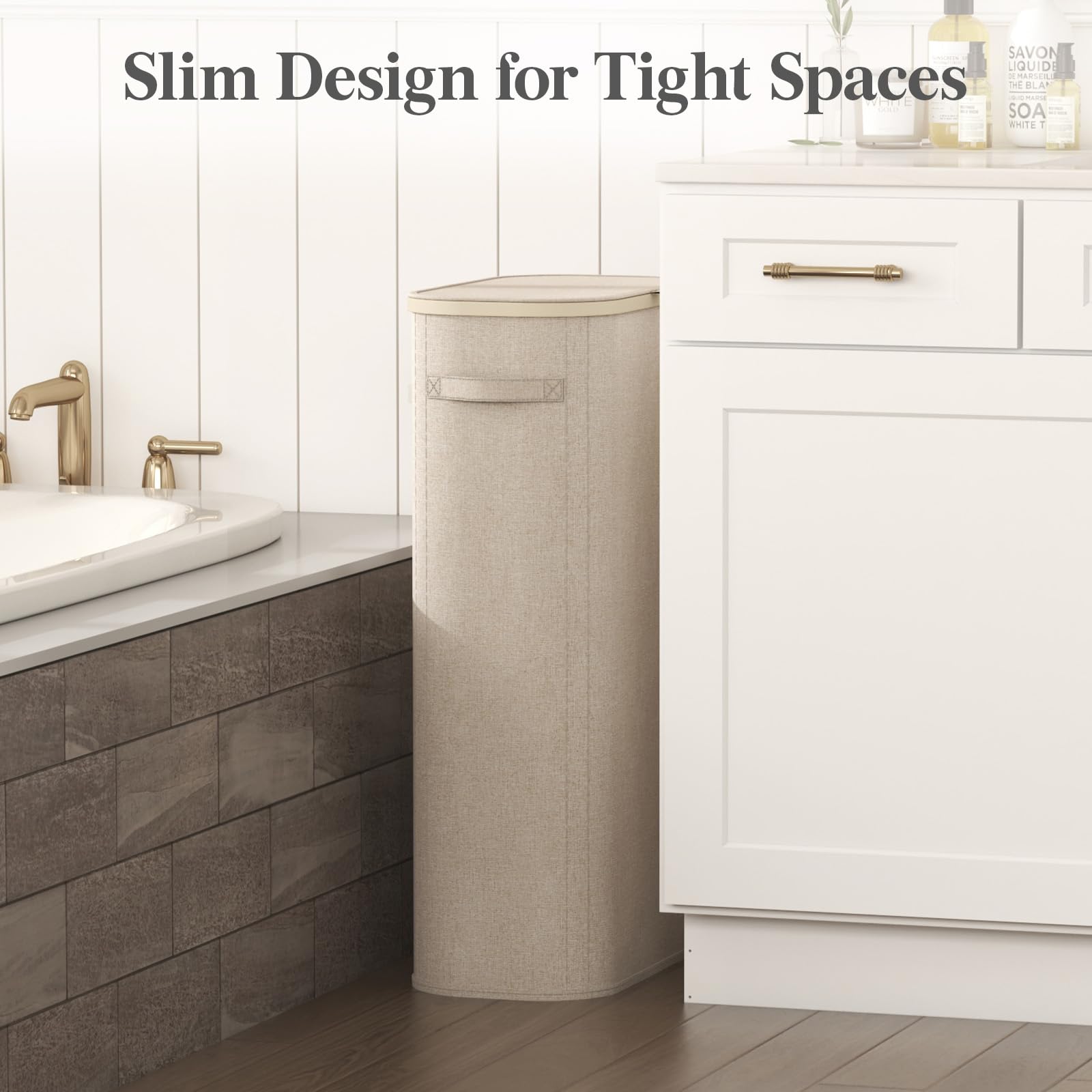 Slim Laundry Basket with Lid and Removable Bag
