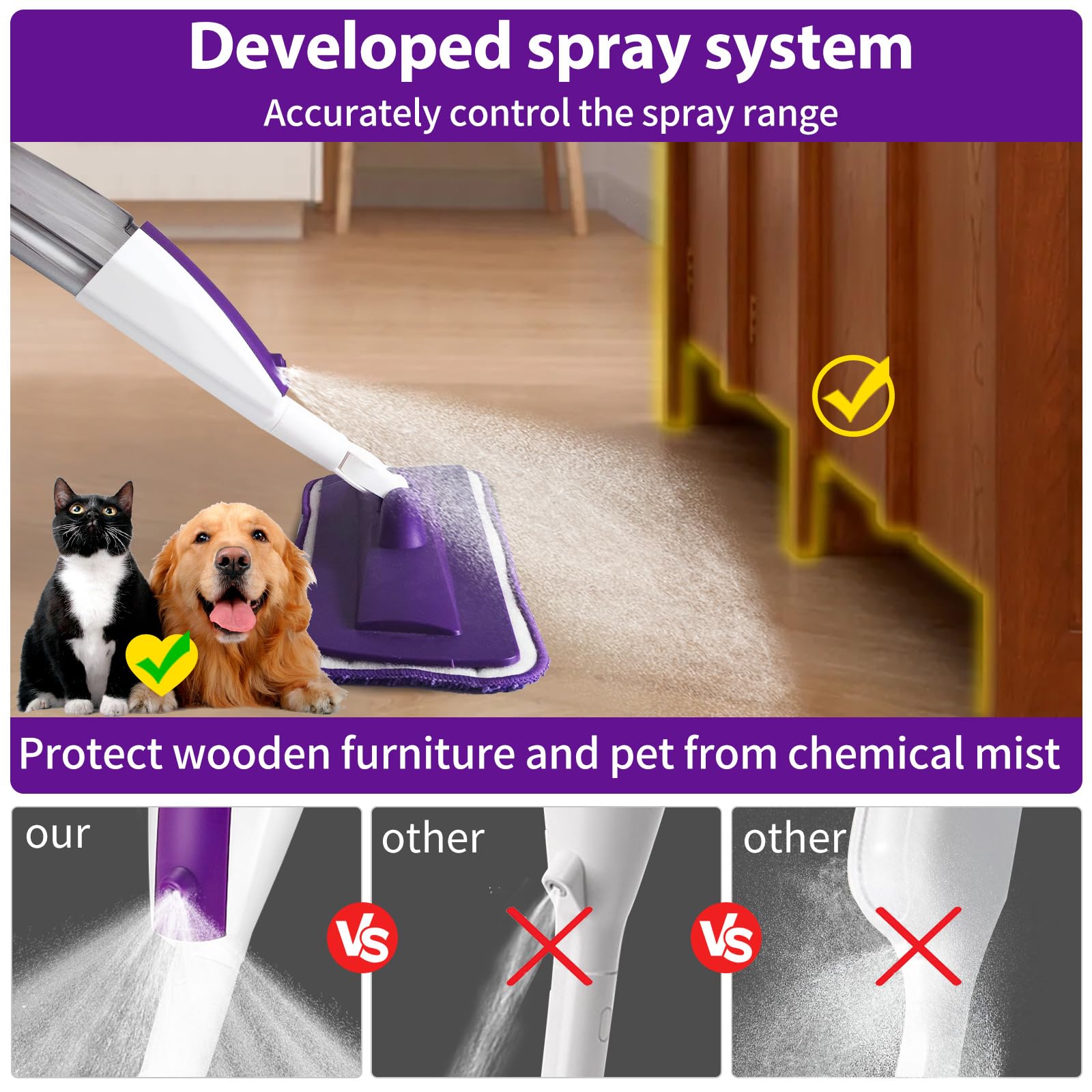 Wet Spray Mop for Floor Cleaning with 14 oz Bottle & 3 Microfiber Pads