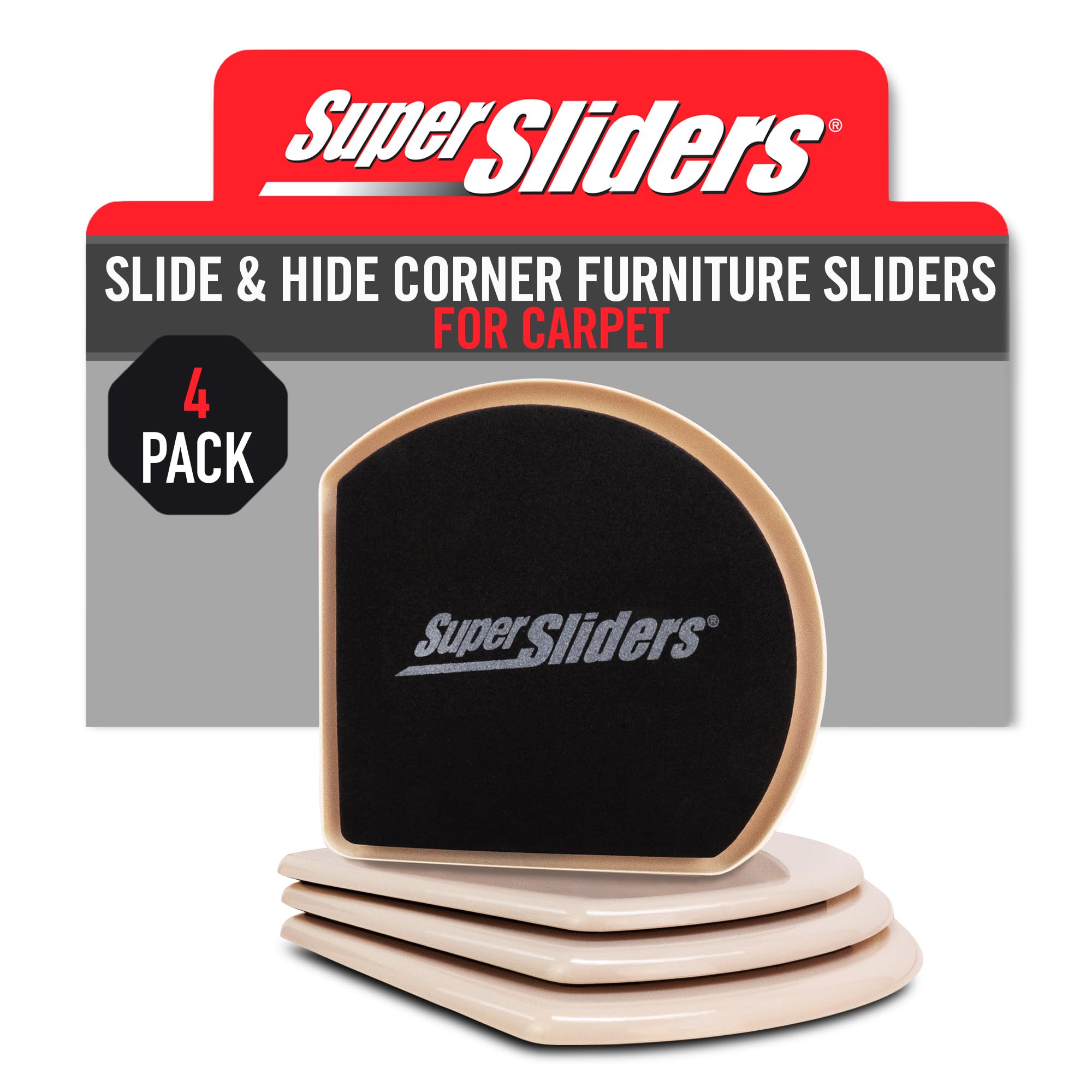 5" Slide & Hide Corner Reusable Furniture Sliders for Carpet (4 Count)