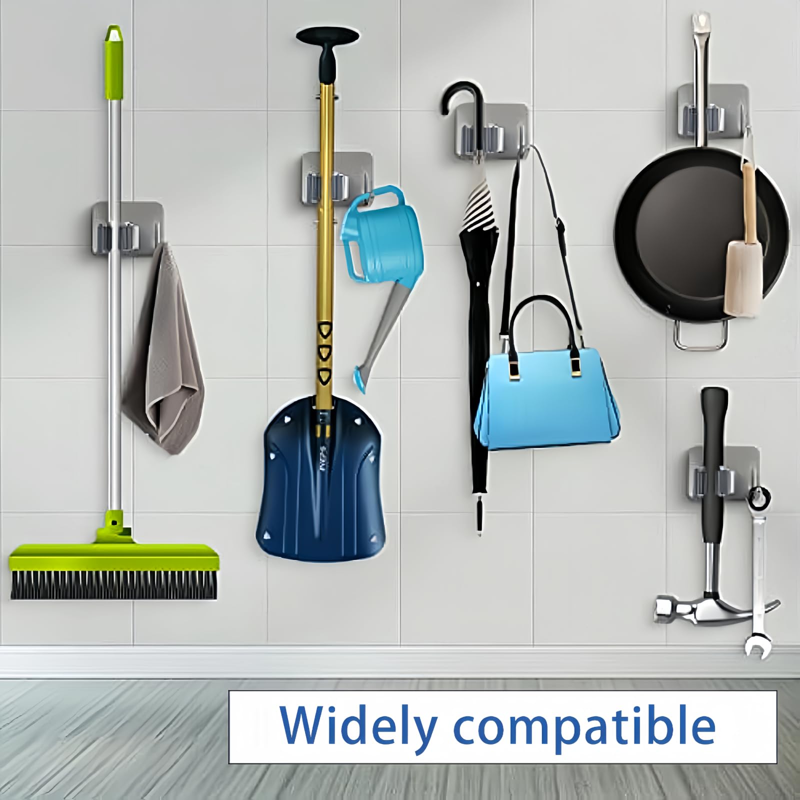 3pcs Punch Free Broom and Mop Holder No Drilling Wall Mount Self Strong Adhesive Holder Tool with Hook Multi (3 Count)