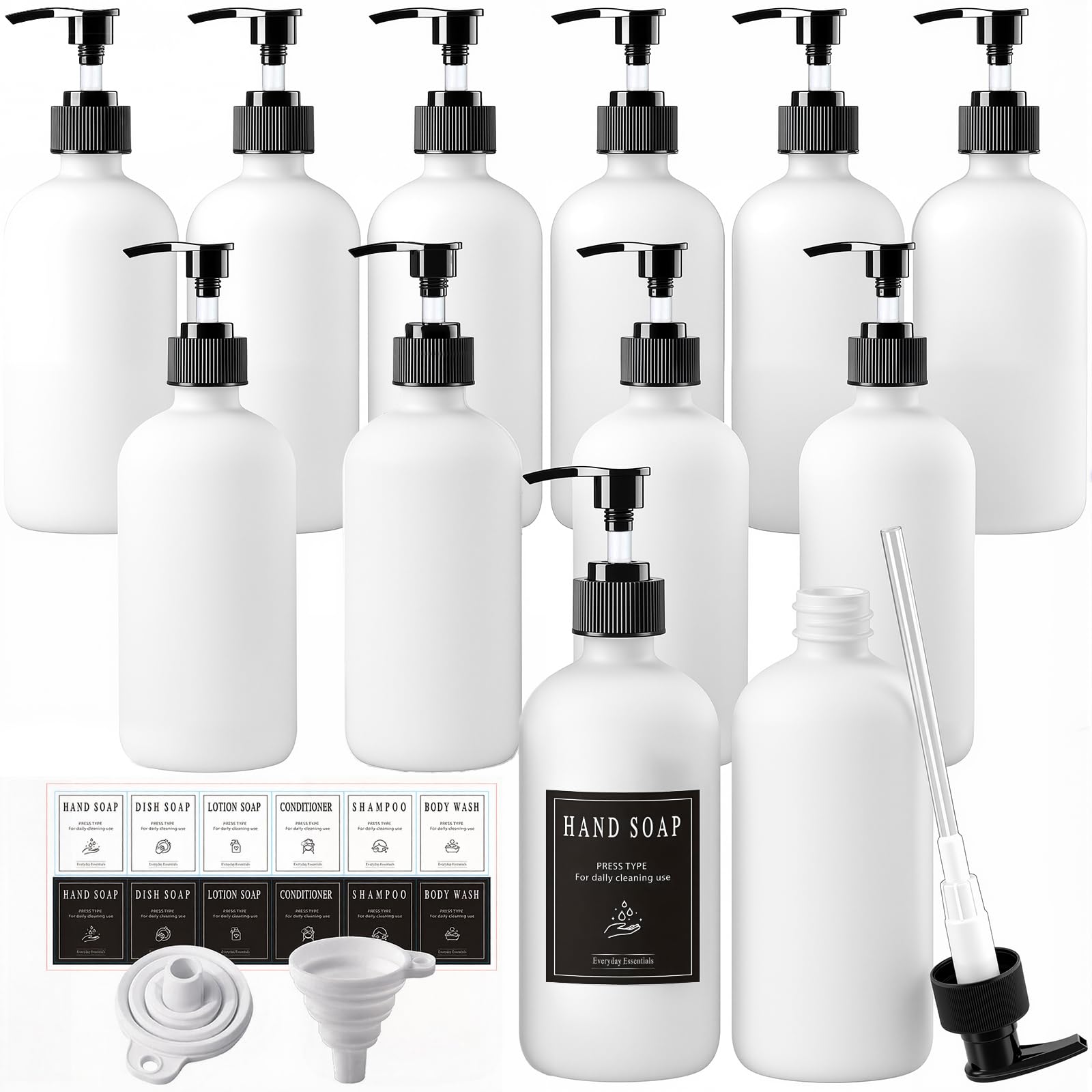 12 Pack 16oz White Glass Soap Dispensers with Pump (12 Count)