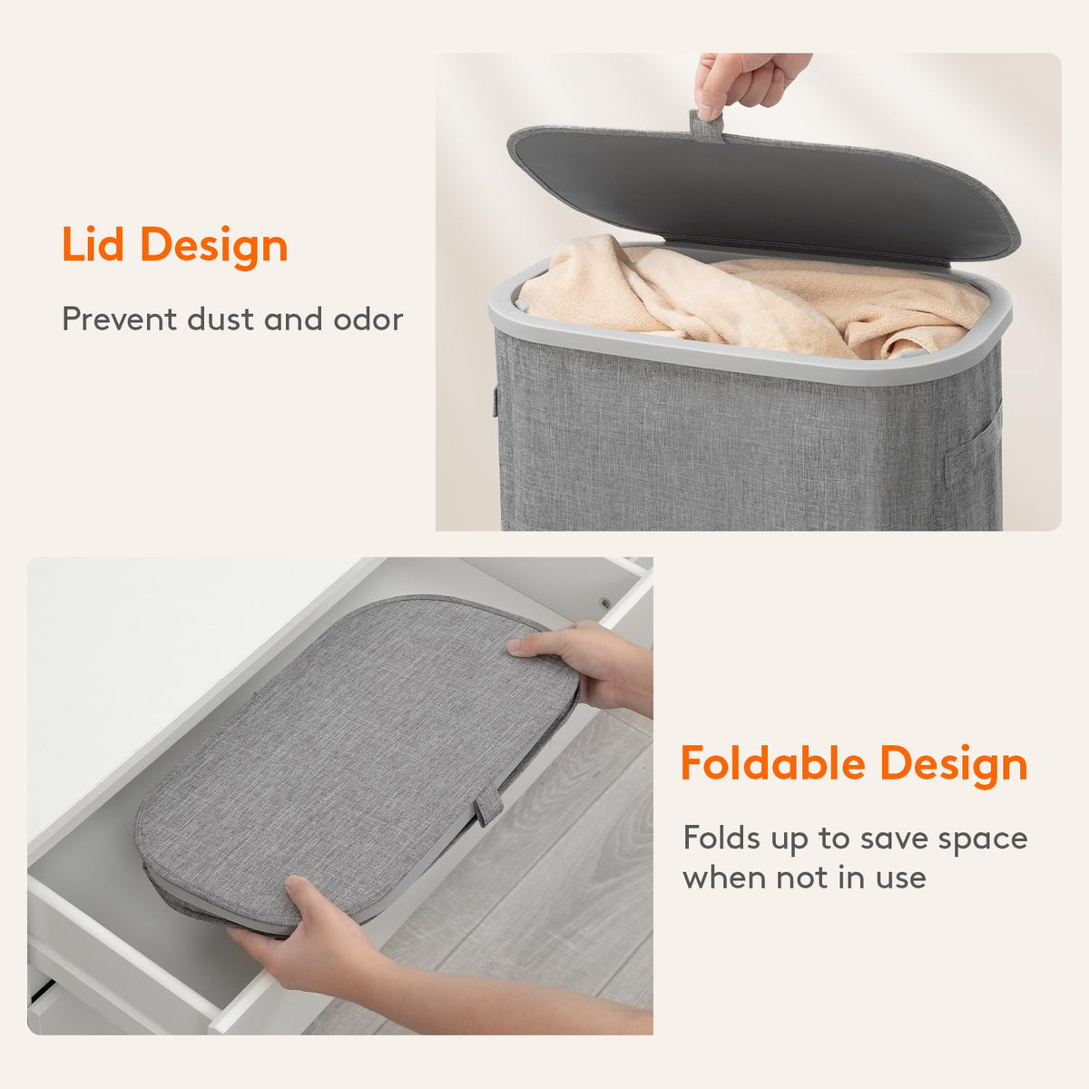 Slim Laundry Basket with Lid and Removable Bag