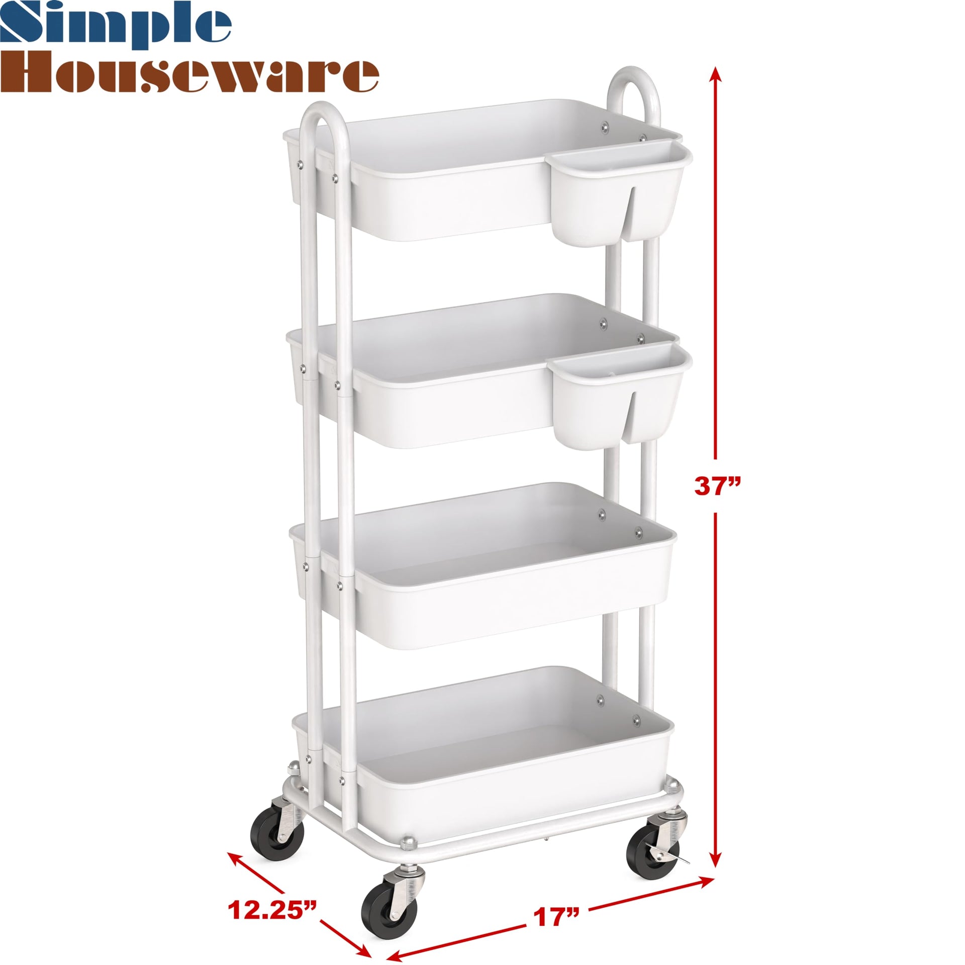4 Tier Rolling Utility Cart with Hanging Bucket