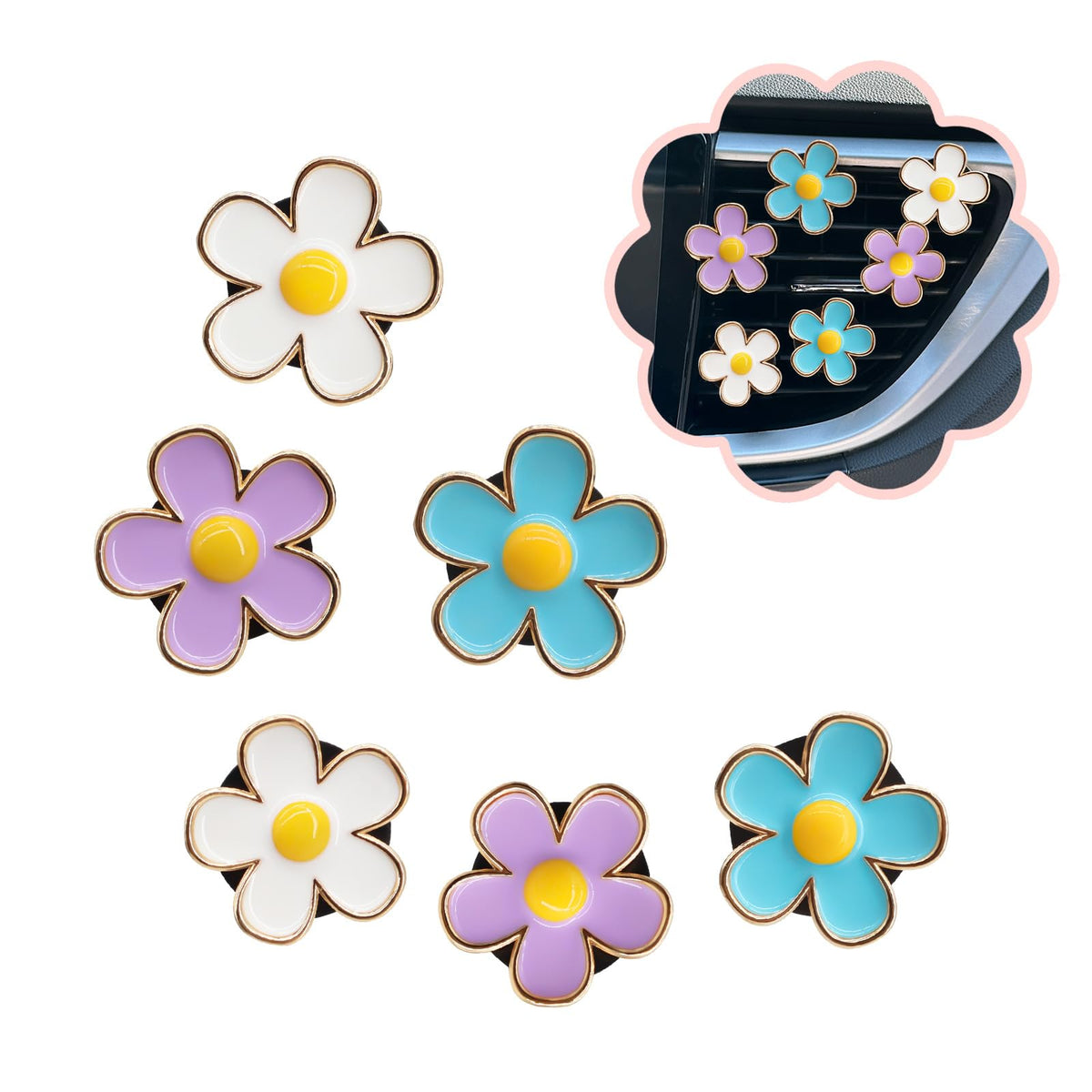 6pcs Flowers Car Decor (6 Count)