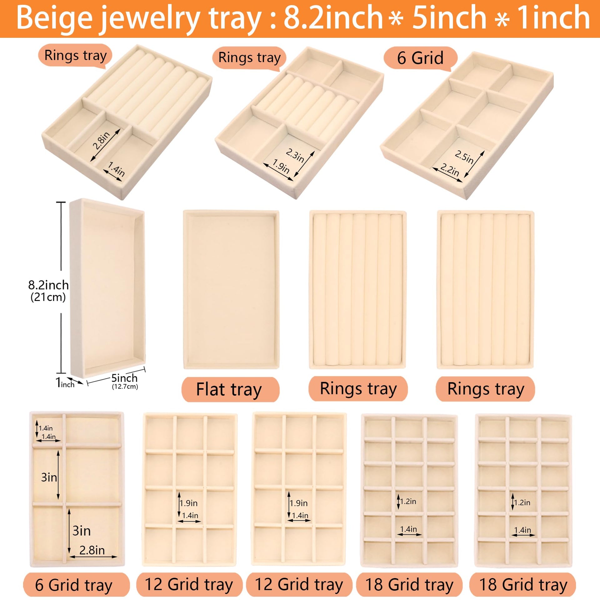 12Set Jewelry Trays Velvet Jewelry Display Plate Stackable Jewelry Drawer Organizer Earring Organizer for Women (12 Count)