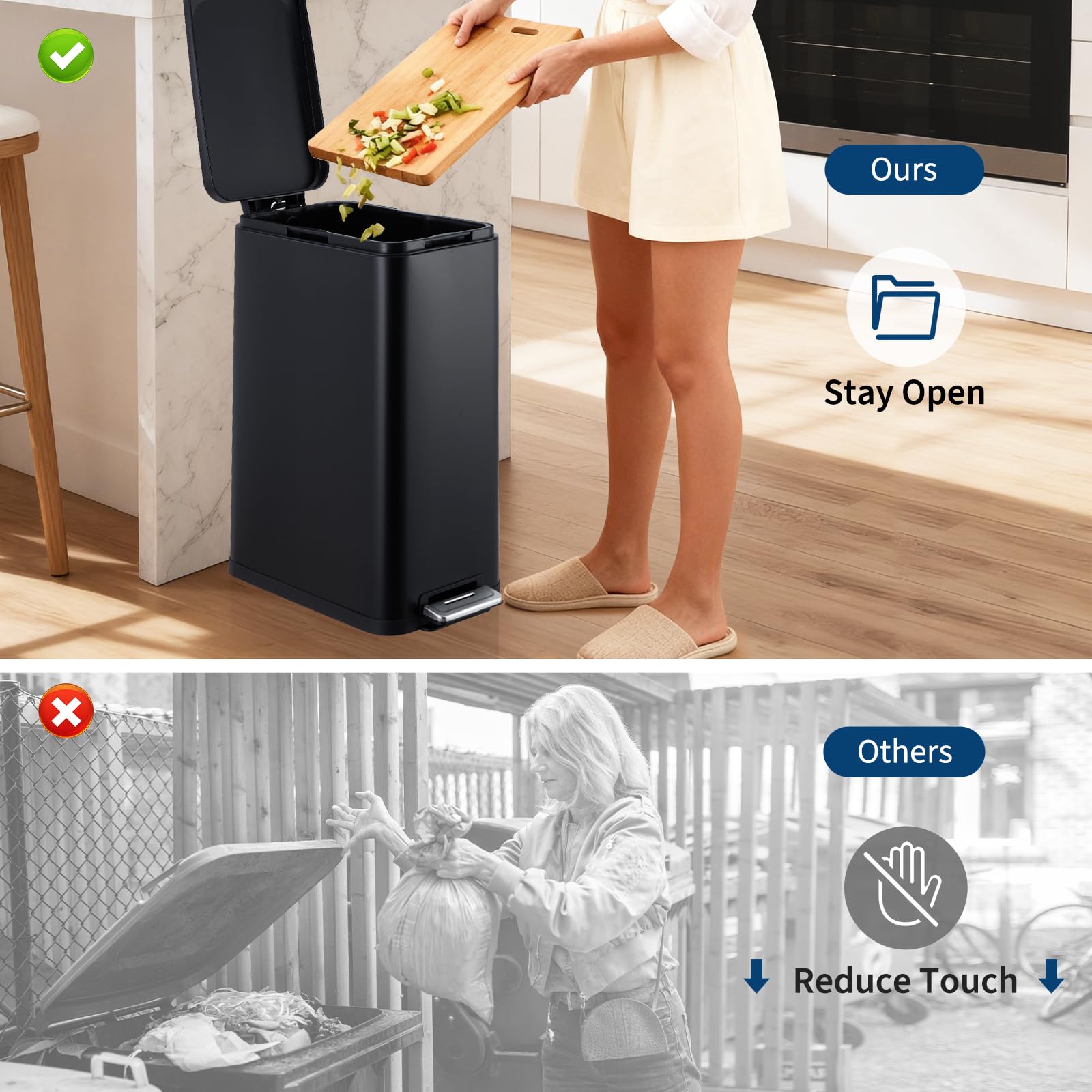 13 Gallon Slim Stainless Steel Step Trash Can for Kitchen