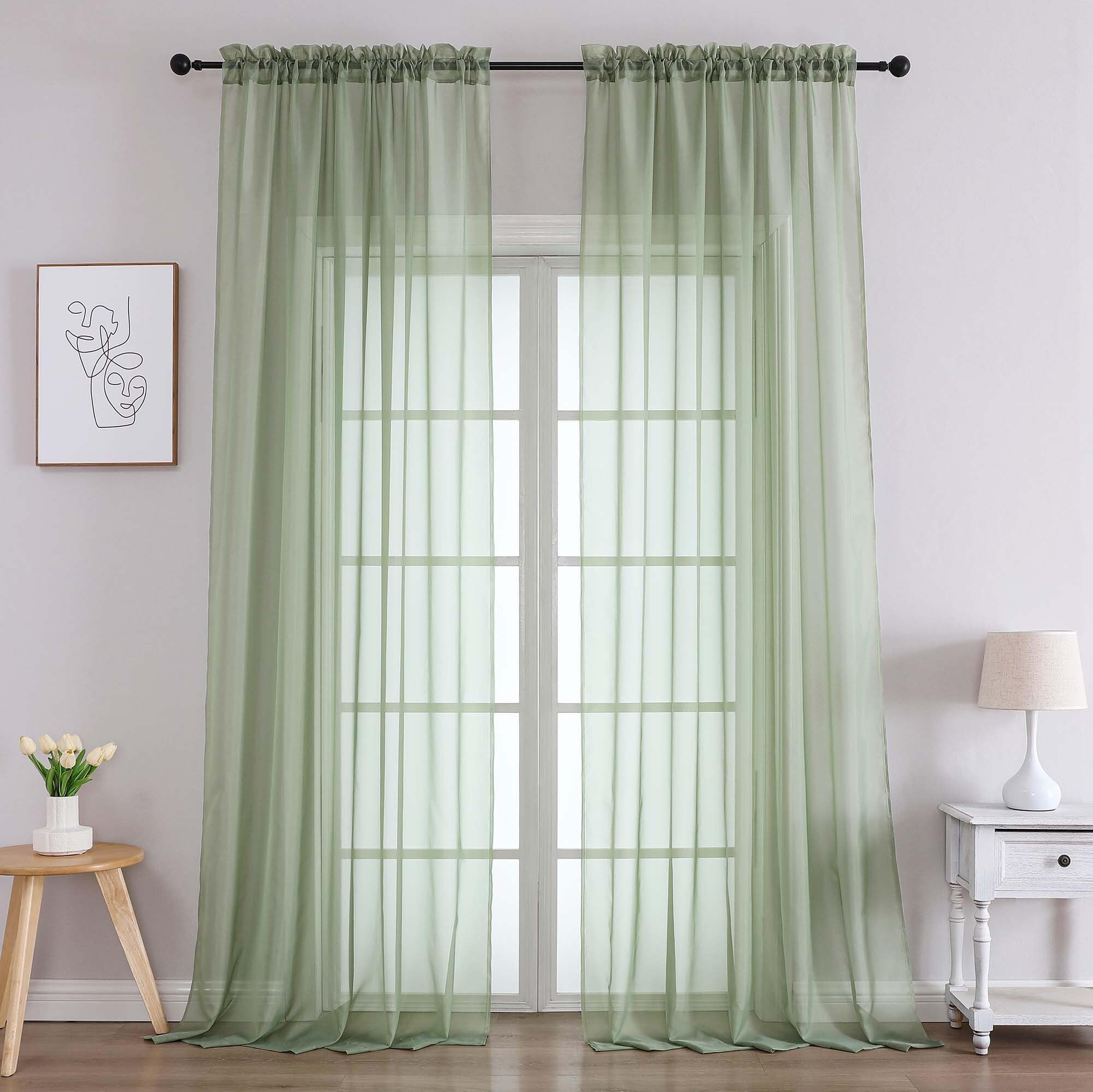 Extra Long Sage Green Sheer Curtains 120 Inches Long 2 Panels (2 Count)