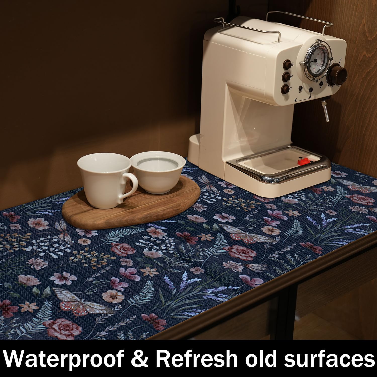 16IN x 10FT Dark Blue Butterfly Shelf Drawer Liner for Kitchen