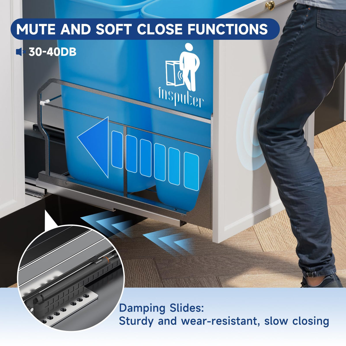 Dual Pull Out Trash Can Under Cabinet with Push to Open Slide Grey
