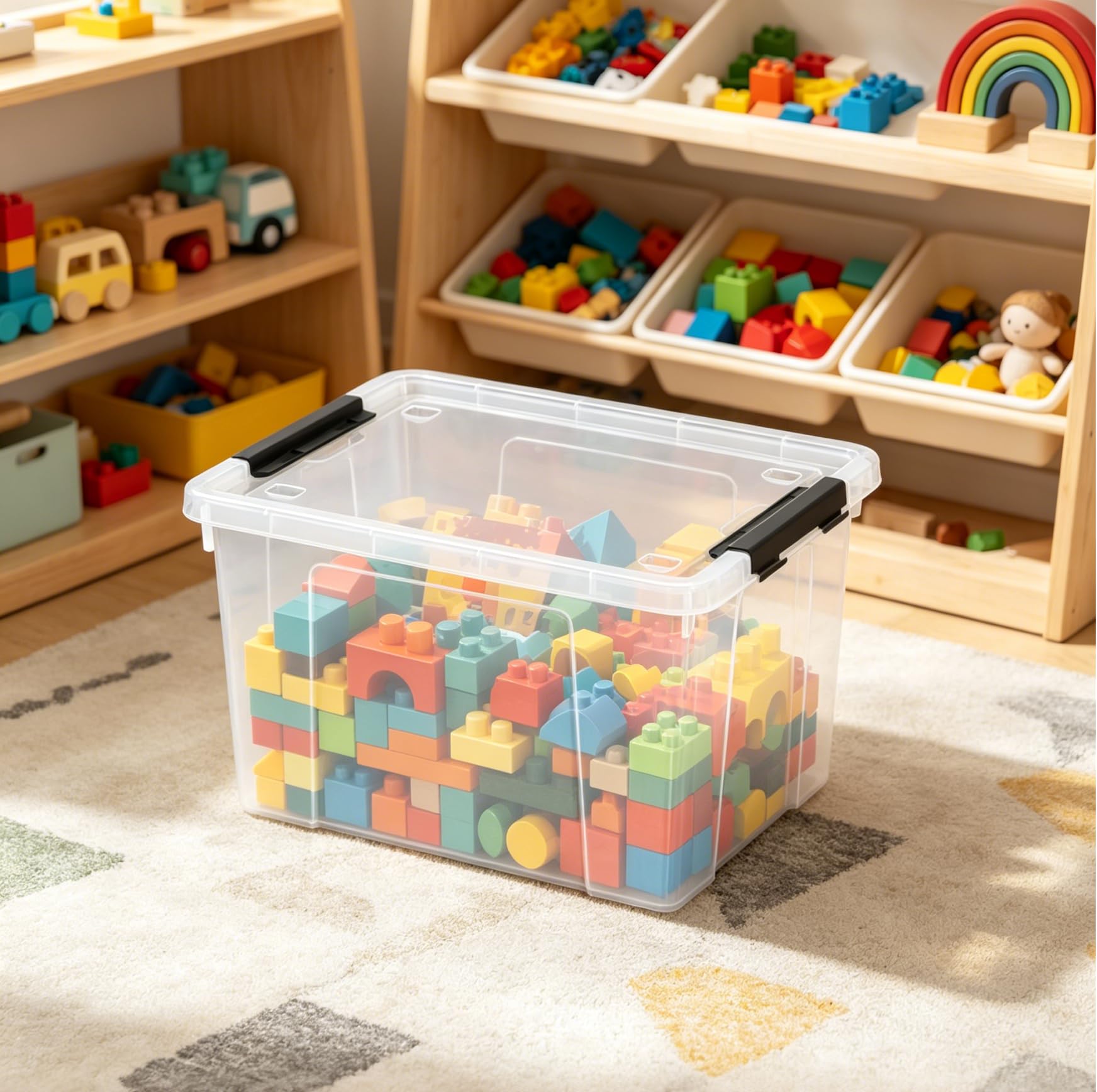23 L Clear Plastic Storage Box with Lid and Wheels (4 Count)