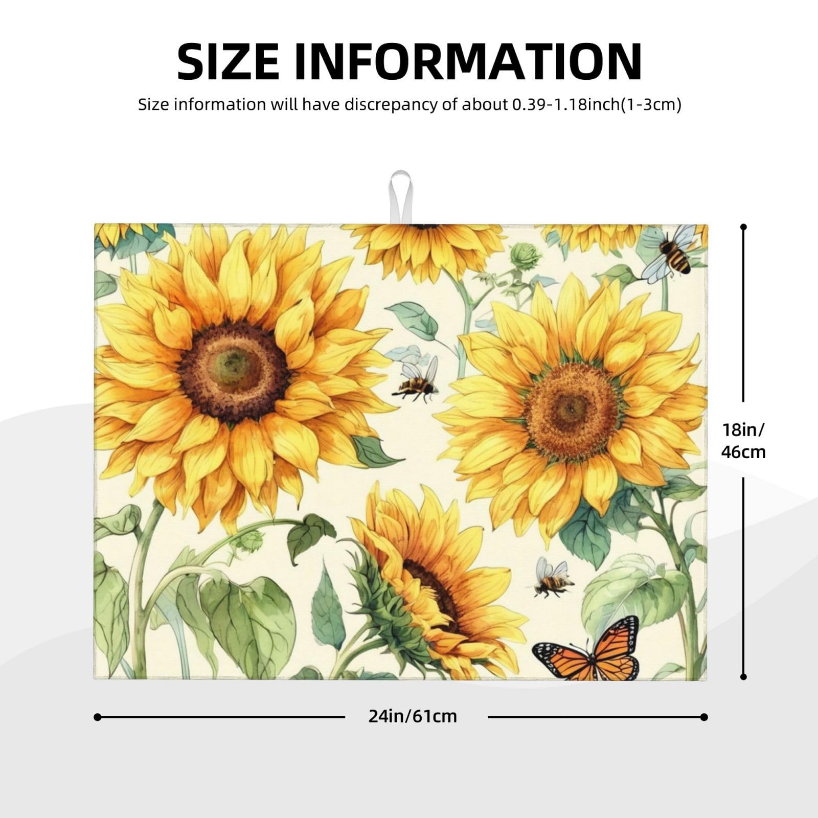 Sunflower Dish Drying Mat Highly Absorbent Double