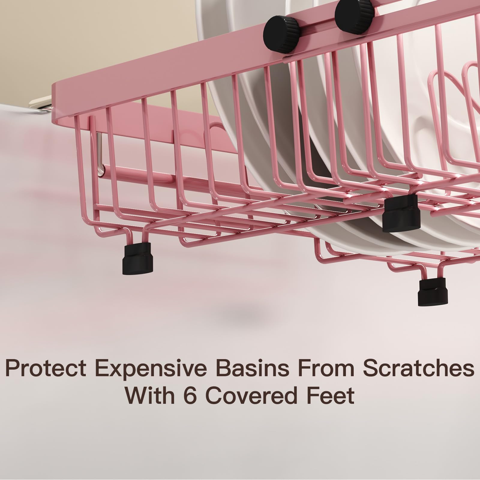 Pink Dish Drying Rack Over The Sink with Utensil Holder