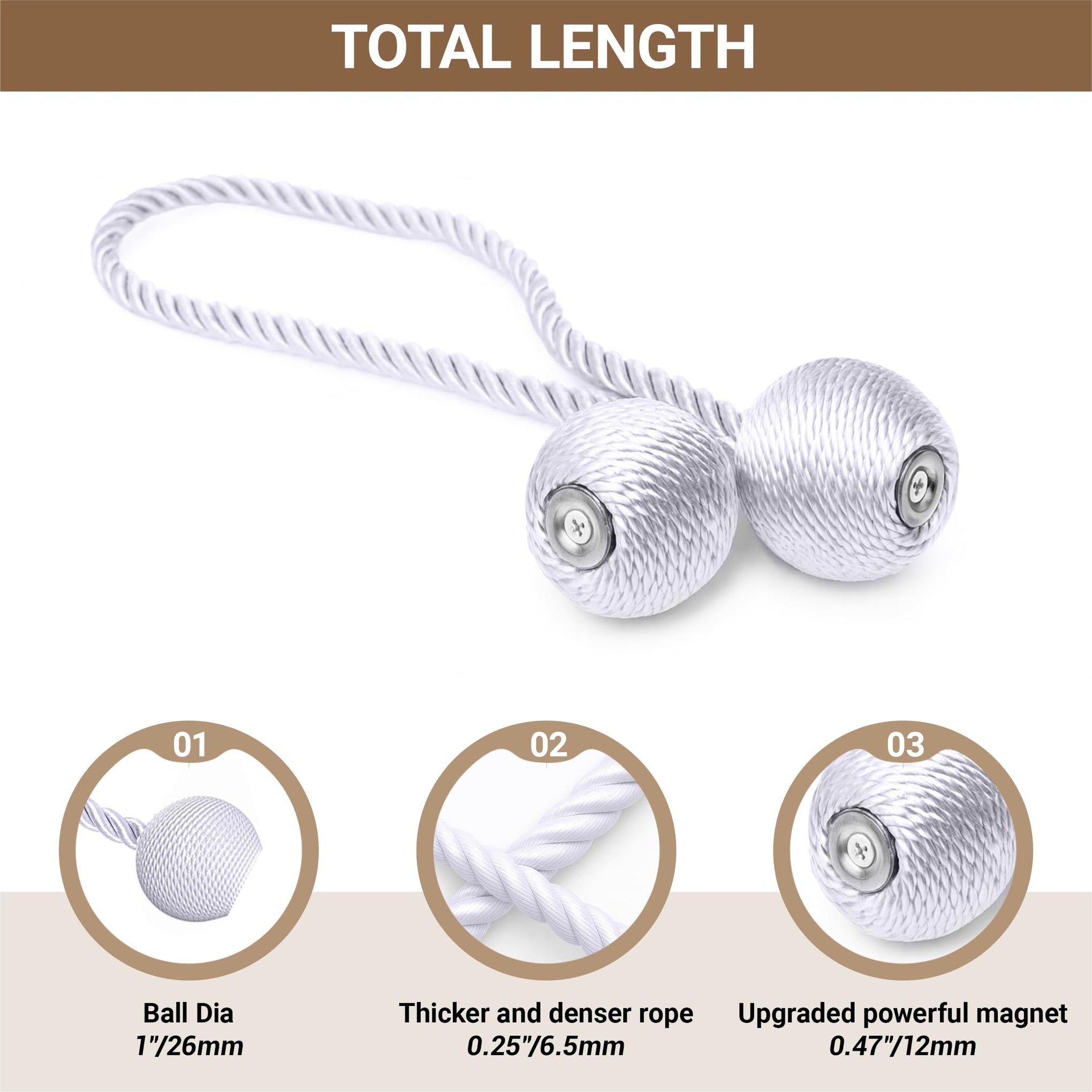 Magnetic Curtain Tiebacks White 4 Pack