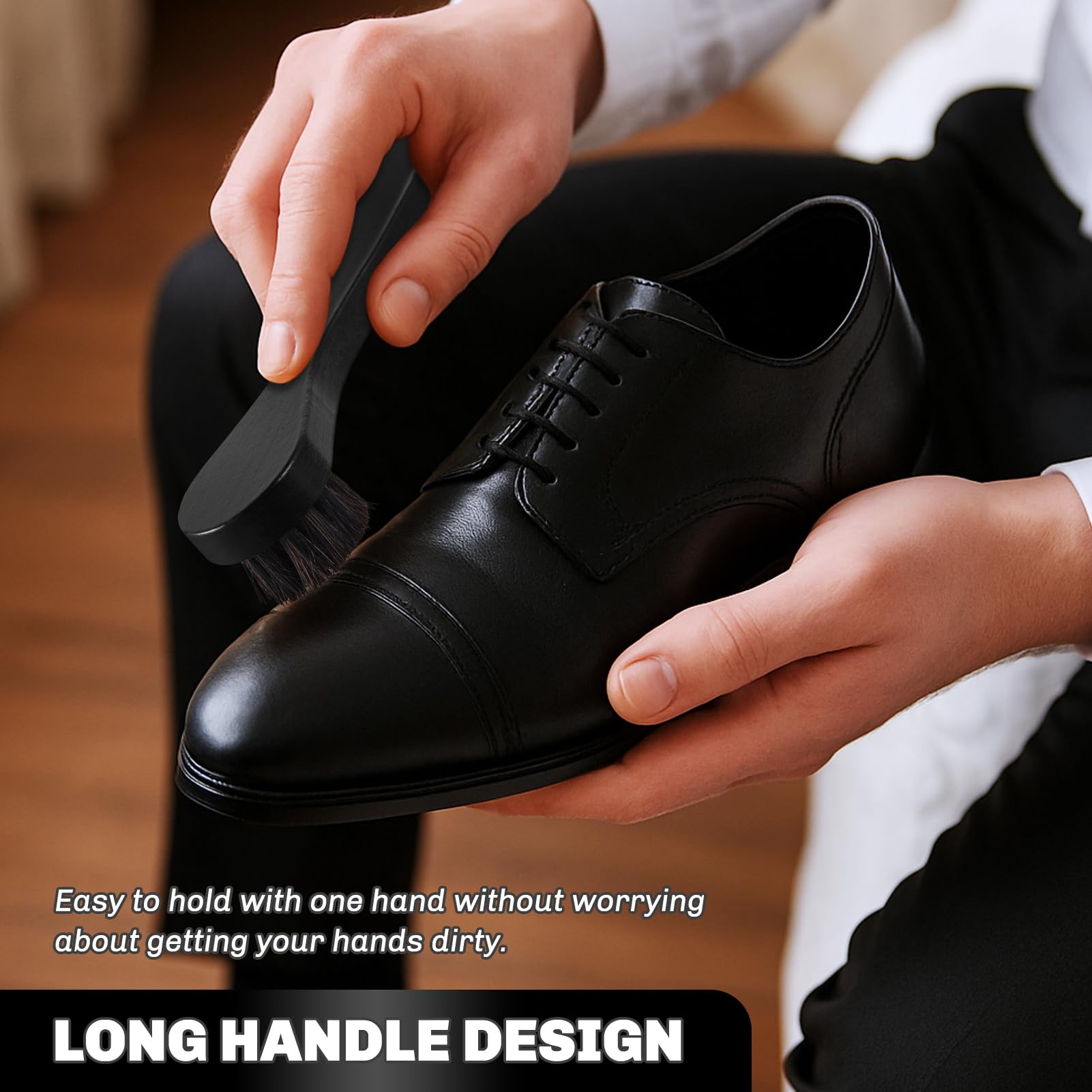 4 Pcs Horsehair Shine Shoes Brush Kit Polish Dauber Applicators Cleaning Leather Shoes Boots Care Brushes Suede Cleaner Brush with Microfiber Shoe Cloth