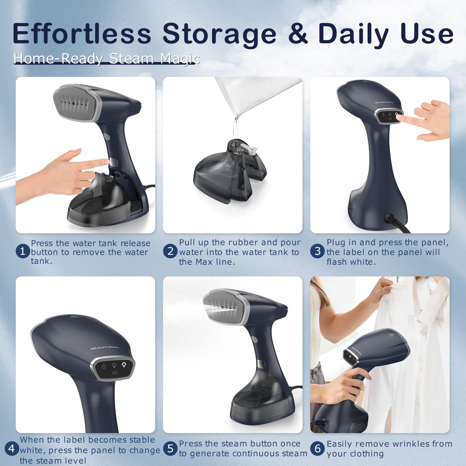 1500W Handheld Garment Steamer for Clothes with Foldable Design