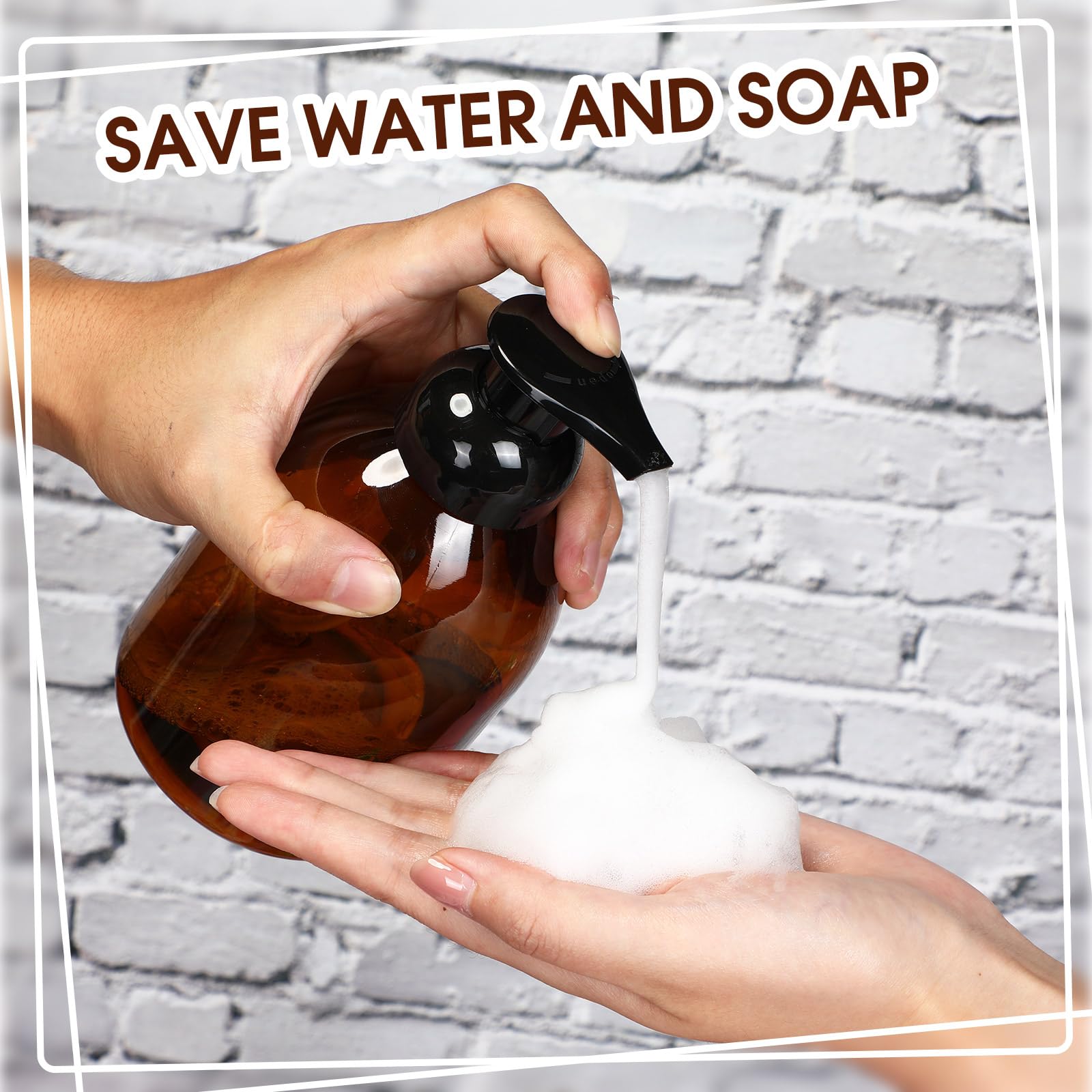 16 Pcs 17 oz Amber Foaming Soap Dispenser Refillable Foam Pump Bottle Liquid Plastic Container for Kitchen Bathroom Commercial Concentrated or Regular Shampoo Body Wash Dish Liquid Soap (16 Count)