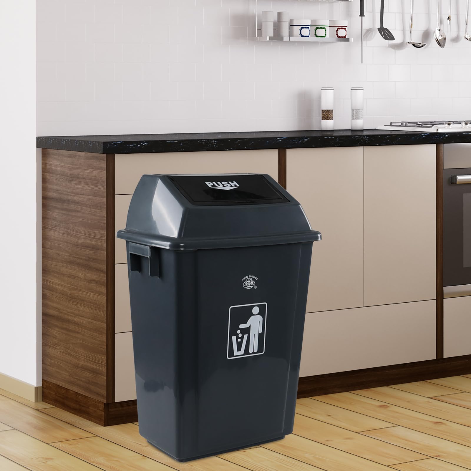 18 Gallon Plastic Trash Can with Swing Lid (4 Count)
