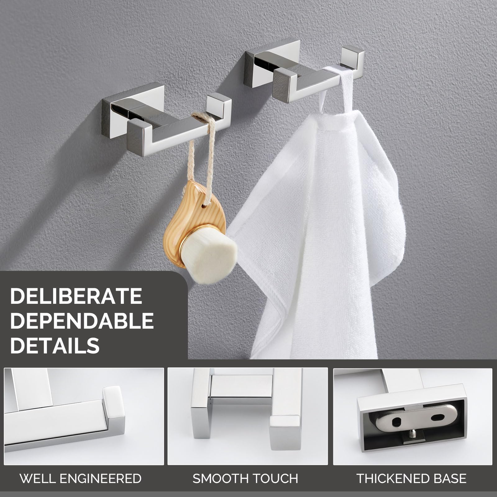 Double Towel Hooks Polished Chrome (2 Count)