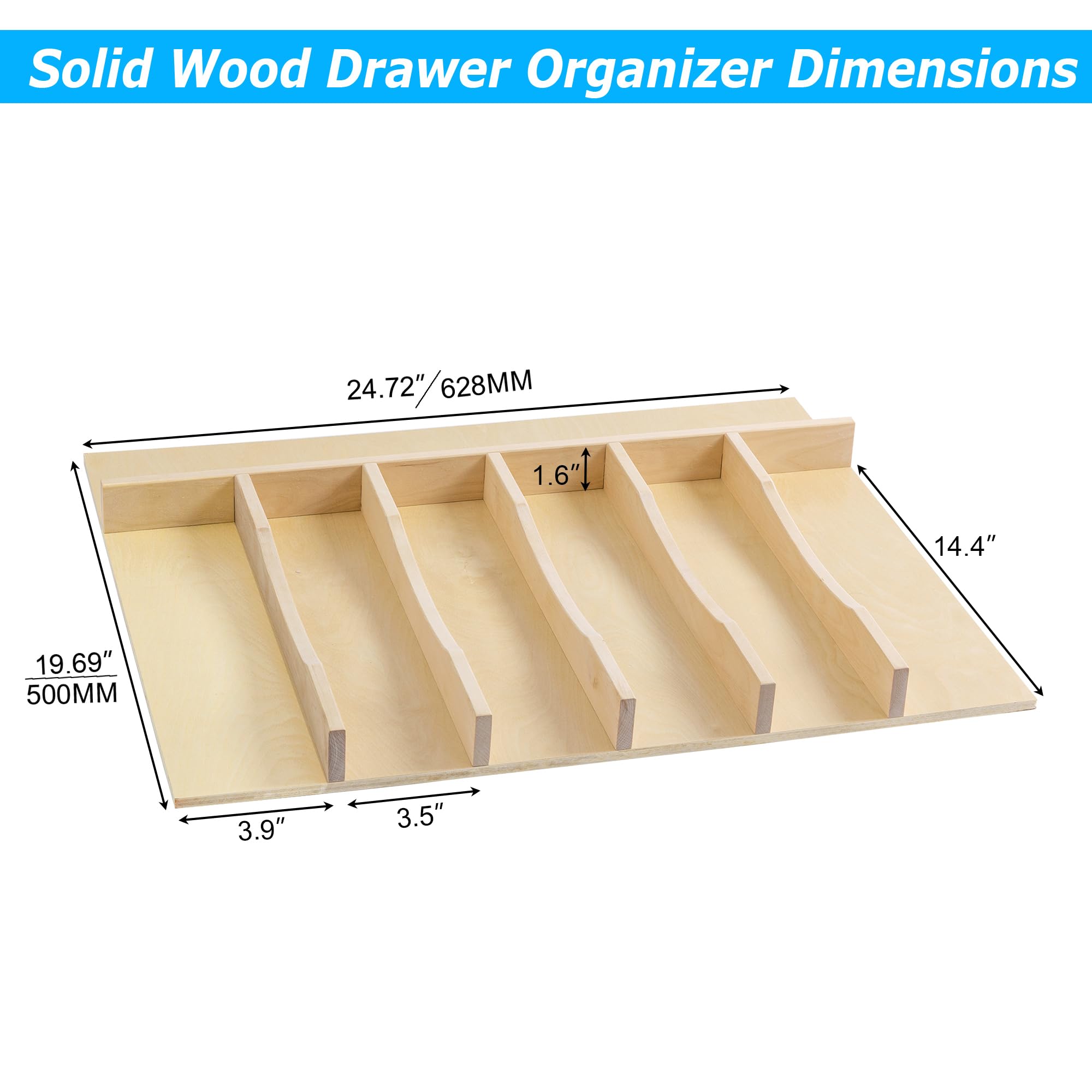 Solid Birch Wood Silverware Drawer Organizer