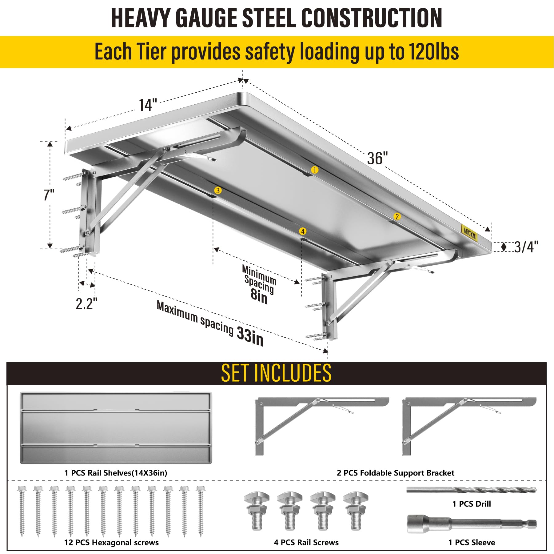 1.2x3ft Adjustable Rail Type Folding Storage Rack Shelf