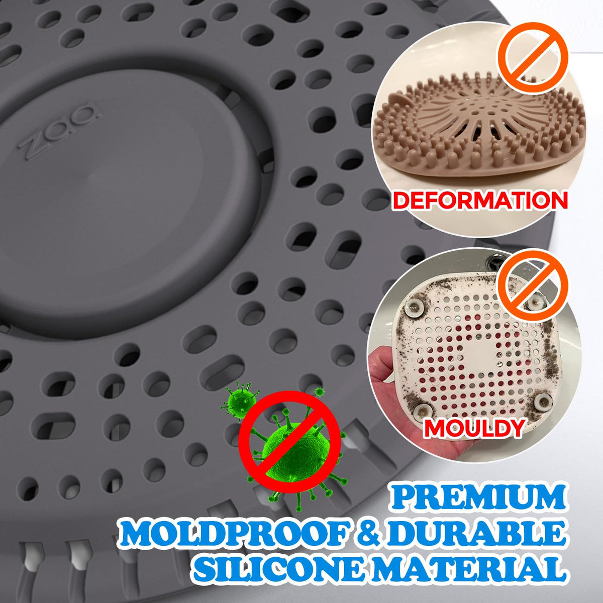 Shower Drain Hair Catcher Silicone Flat Floor Strainer Protector (2 Count)