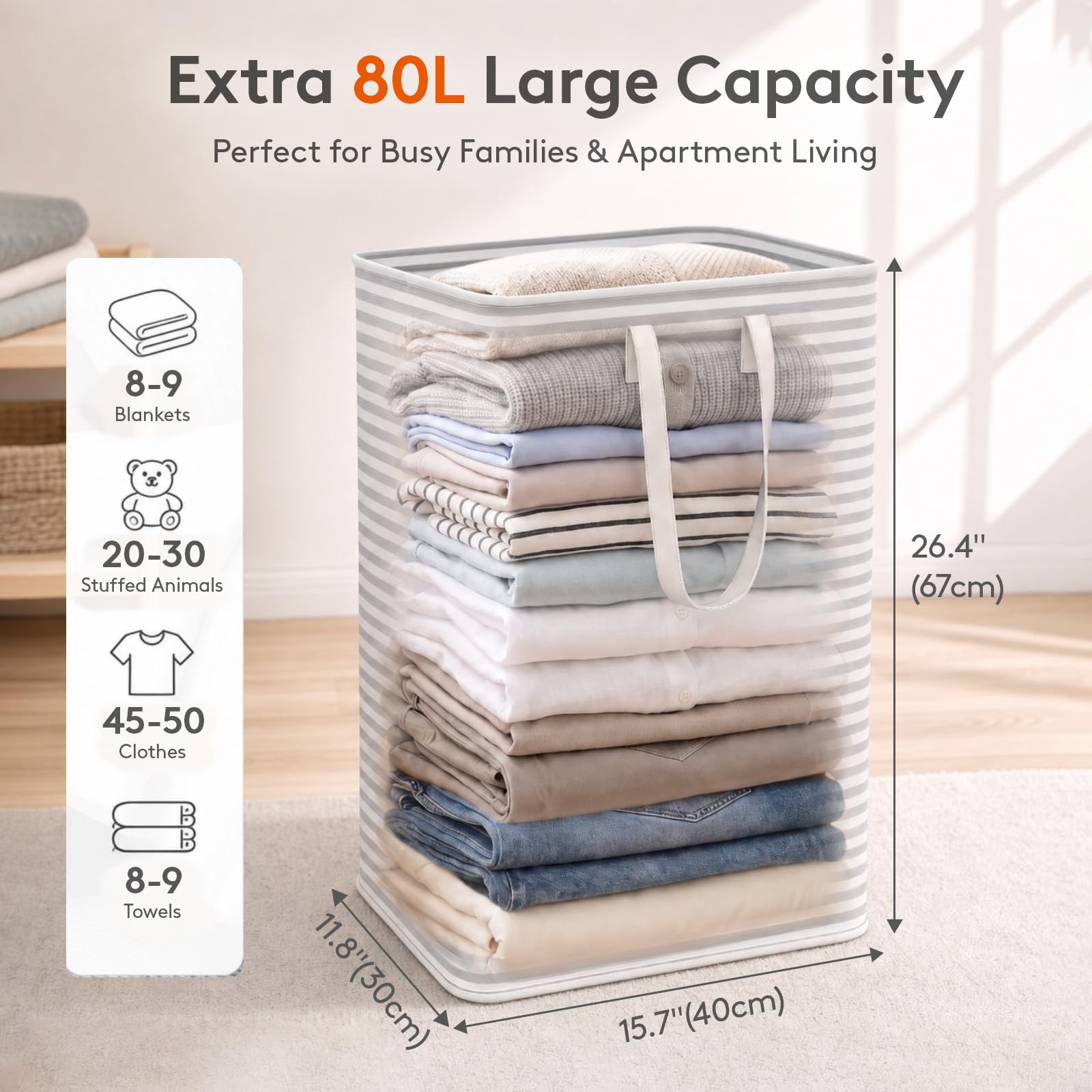 2 Pack Laundry Basket 80L Each (2 Count)