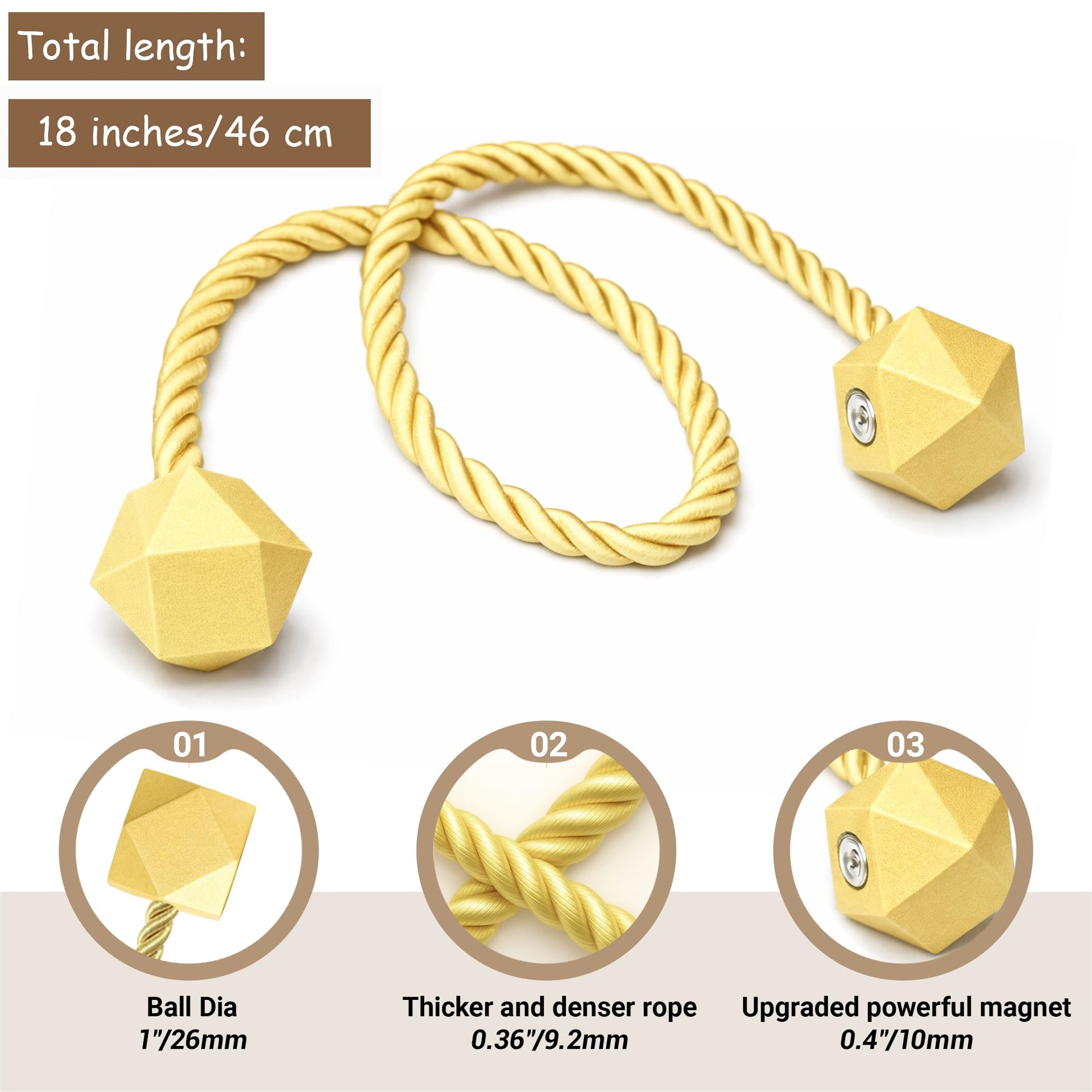 Magnetic Curtain Tiebacks Golden 2pcs
