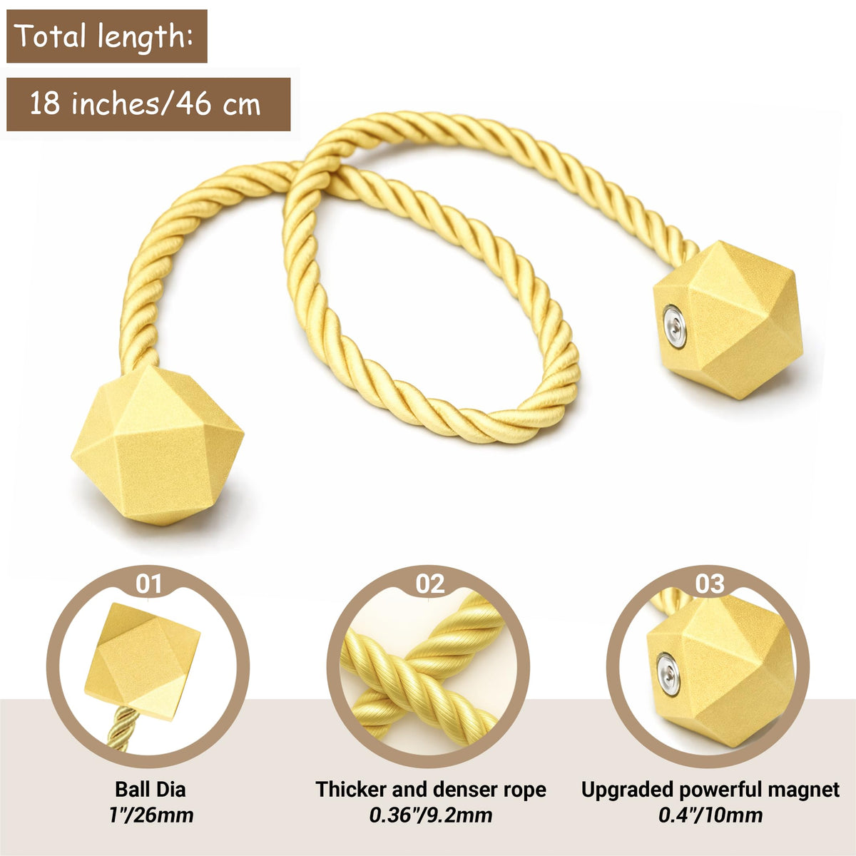 Magnetic Curtain Tiebacks Golden 2pcs