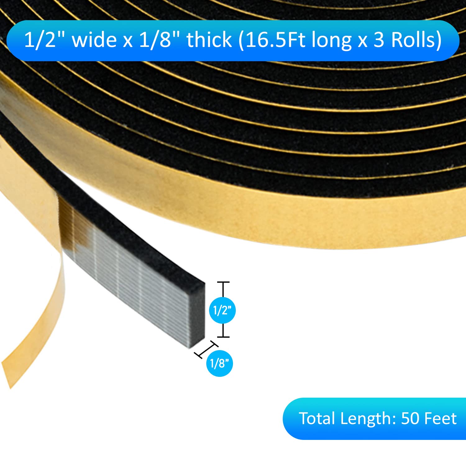 High Density Foam Weather Stripping Door Seal Strip Insulation Tape Roll for Insulating Door Frame (50 Foot)