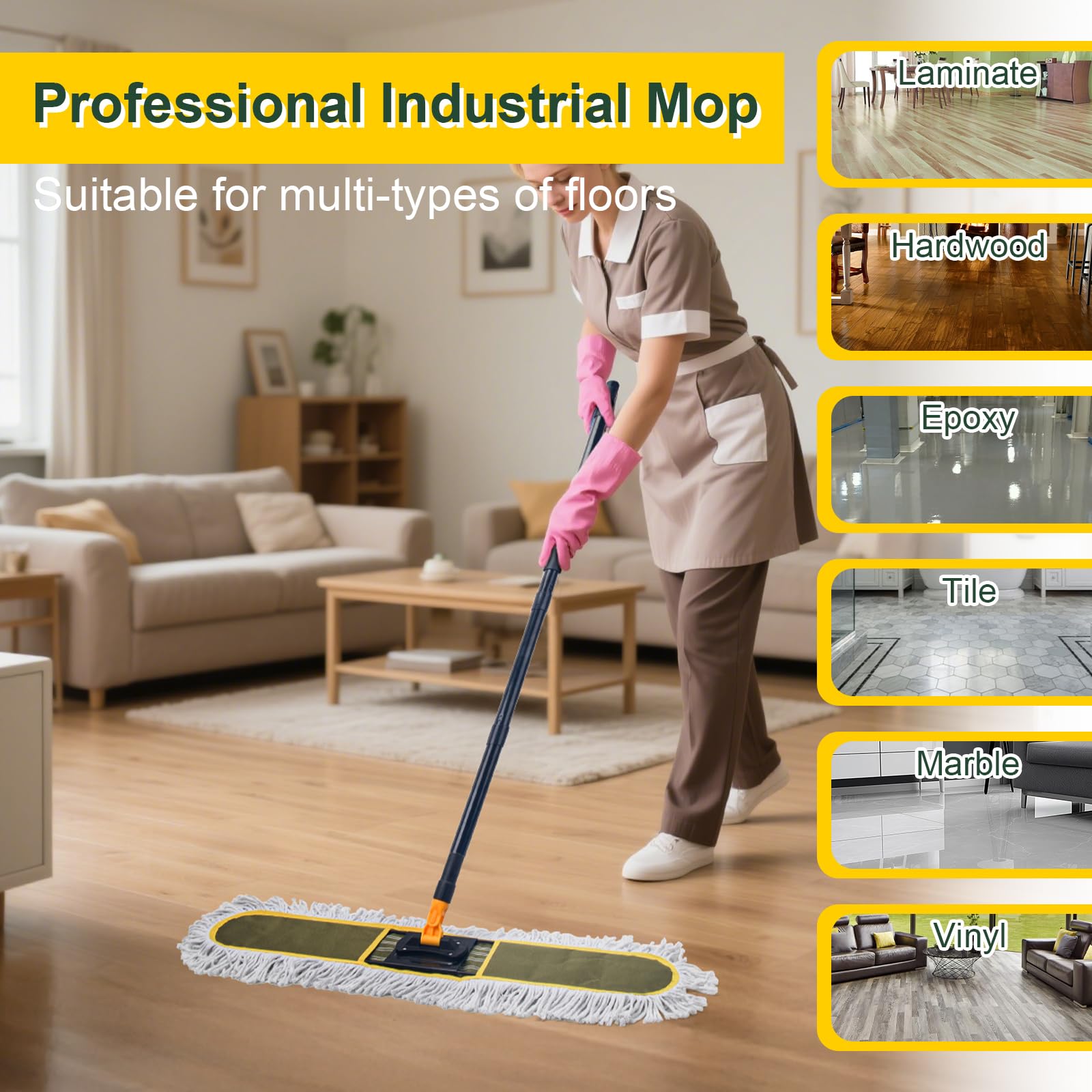 24" Commercial Dust Mop with 2 Replacement Mop Pads