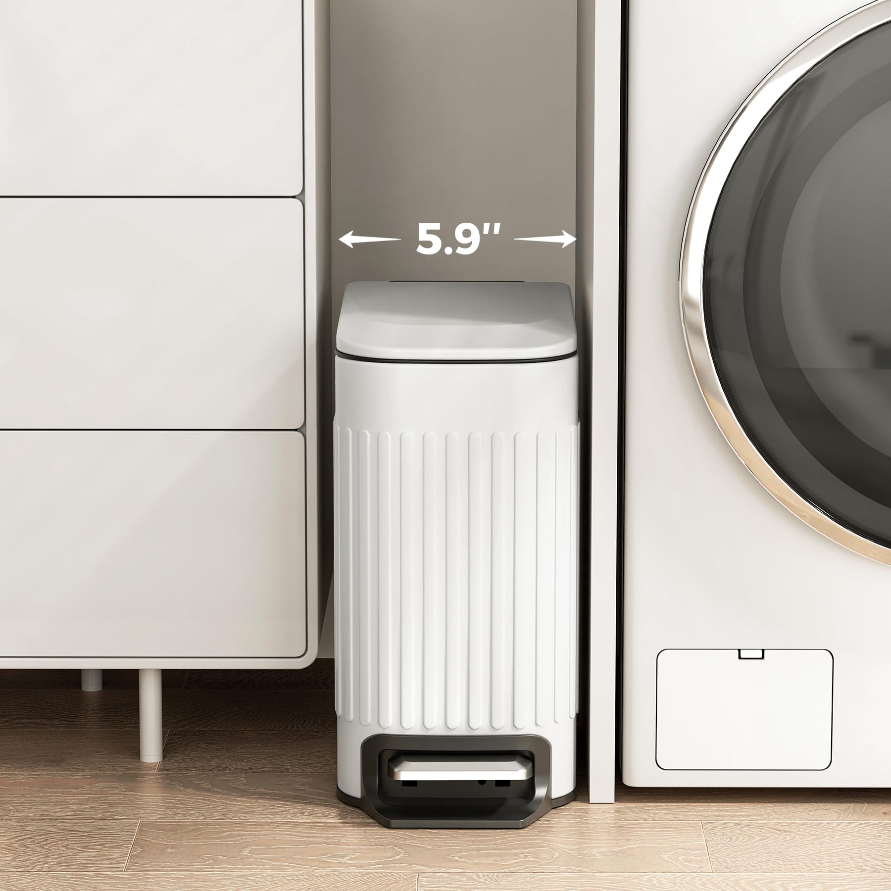 Slim Bathroom Trash Can with Lid Soft Close & Pedal