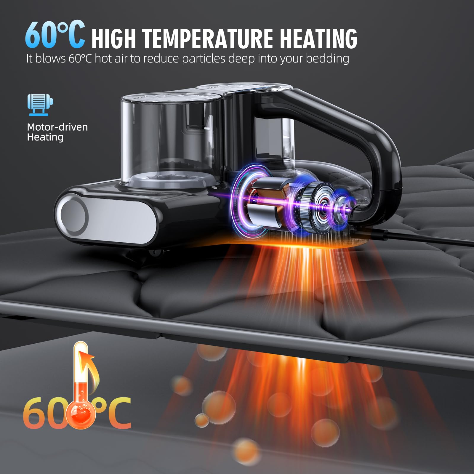 Mattress Vacuum Bed Vacuum Cleaner 16Kpa Suction 253.7nm UV