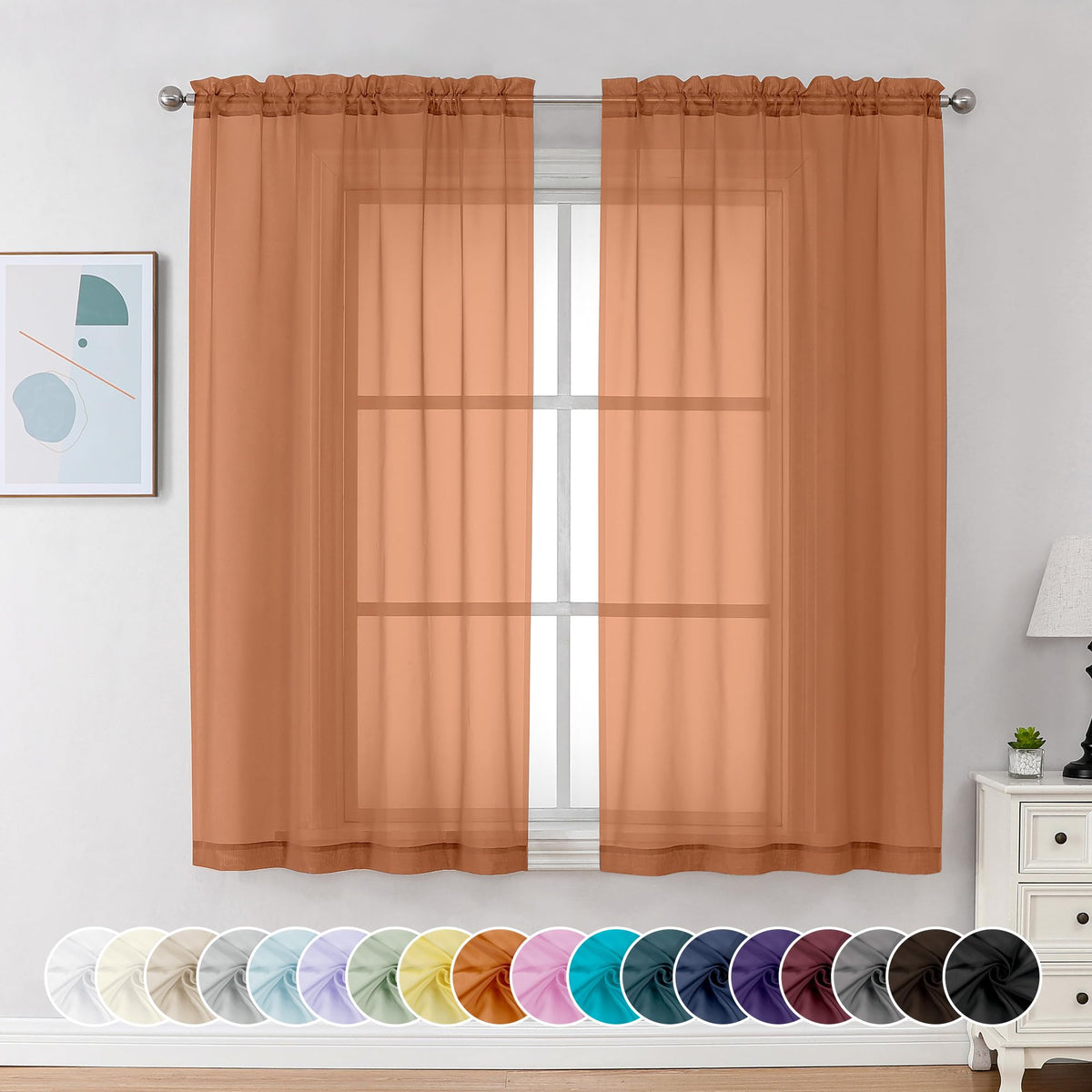 Sheer Curtains 63 Inch Length 2 Panels (2 Count)