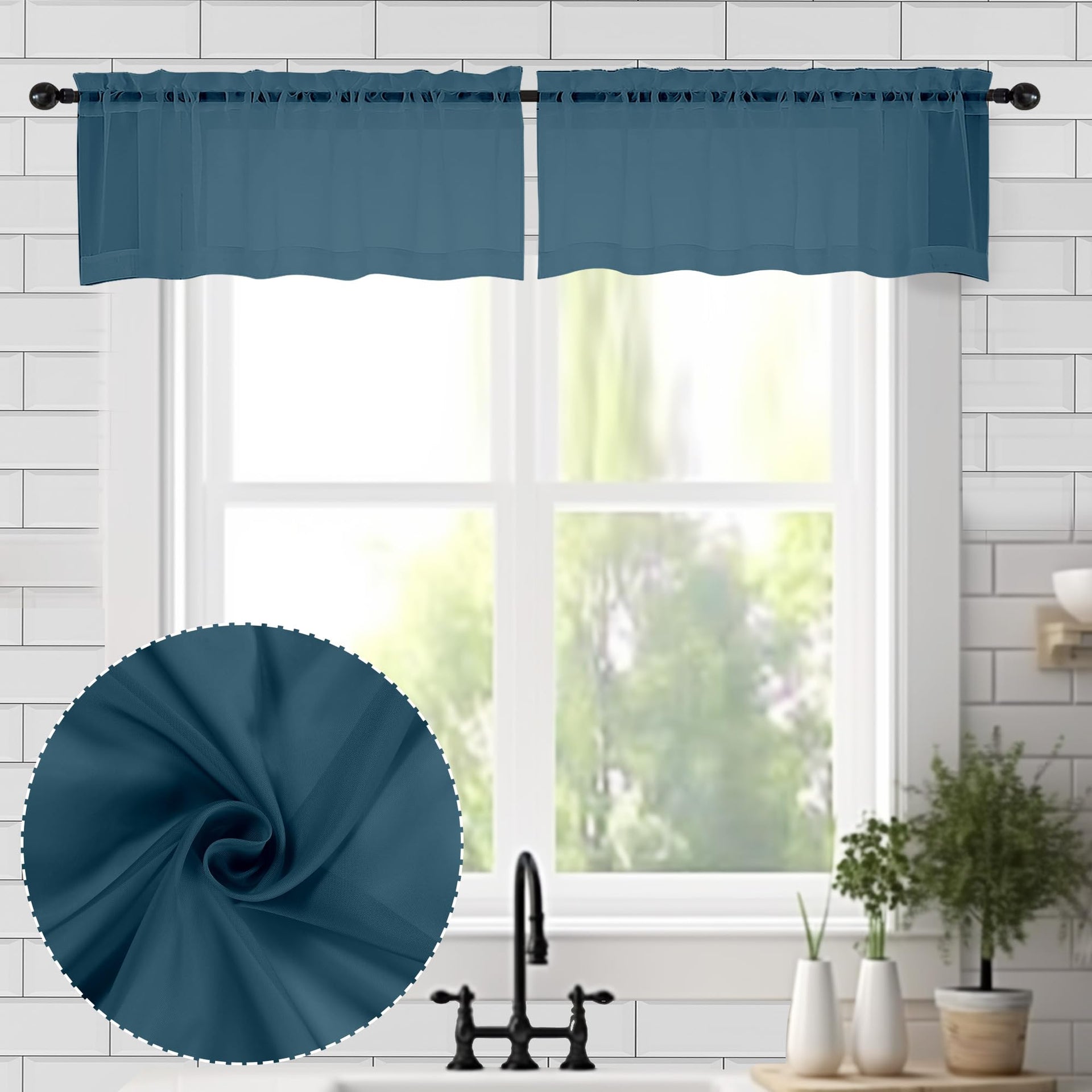 Stone Blue Sheer Valances for Windows 2 Pack (2 Count)