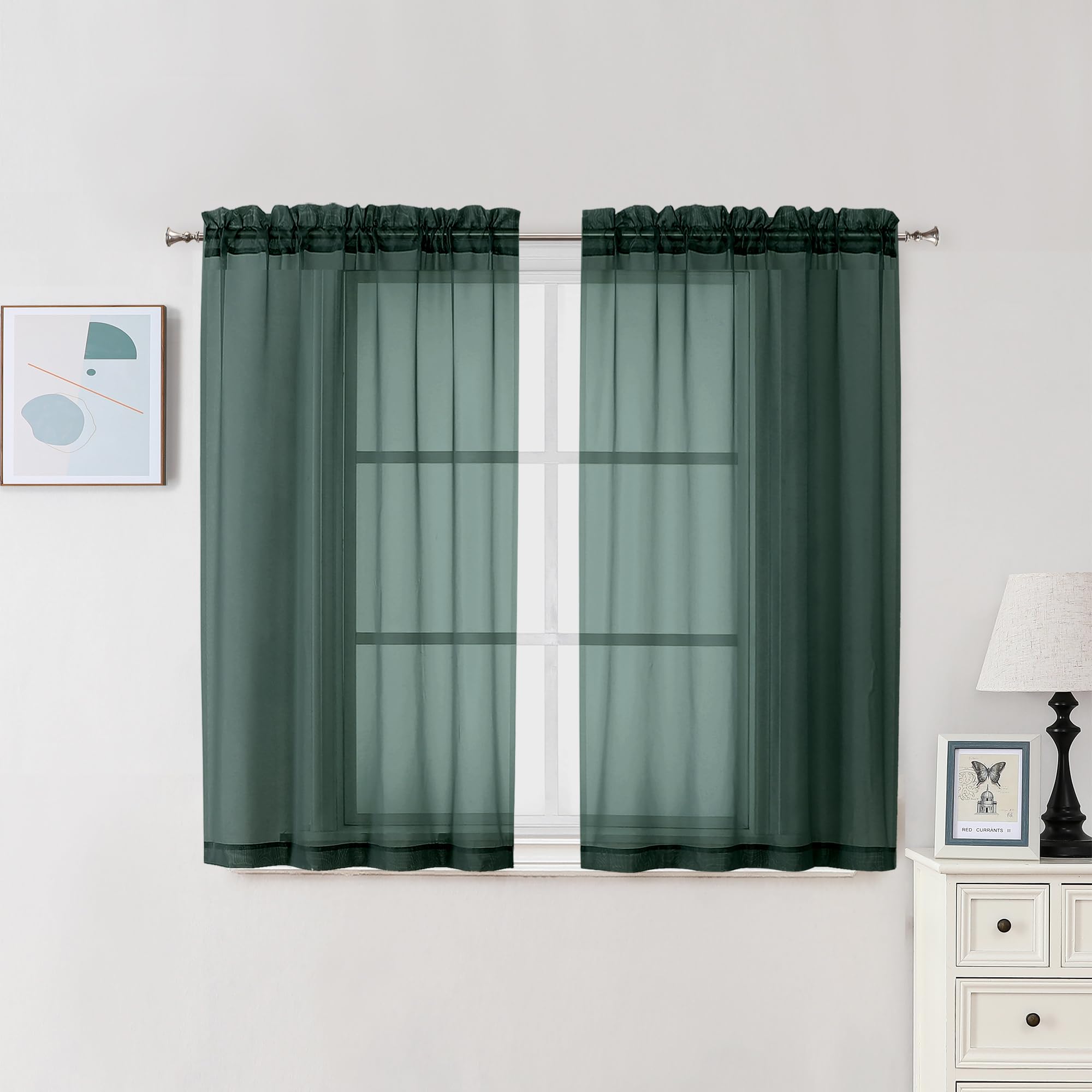 Hunter Green Sheer Curtains 45 Inch Long 2 Panels