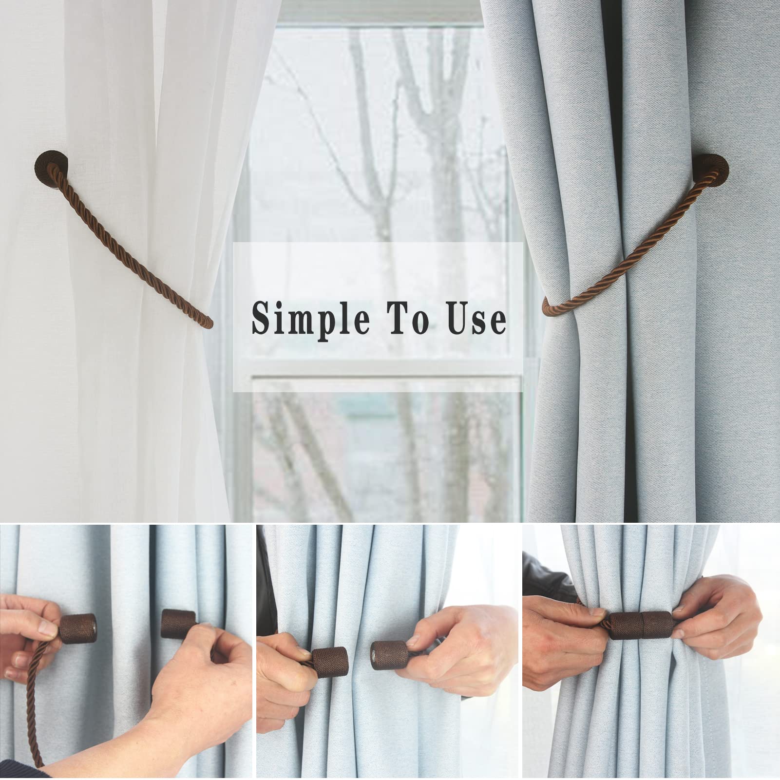 Magnetic Curtain Tiebacks Decorative Holdbacks Rope Tie Back Drapes Hangtty