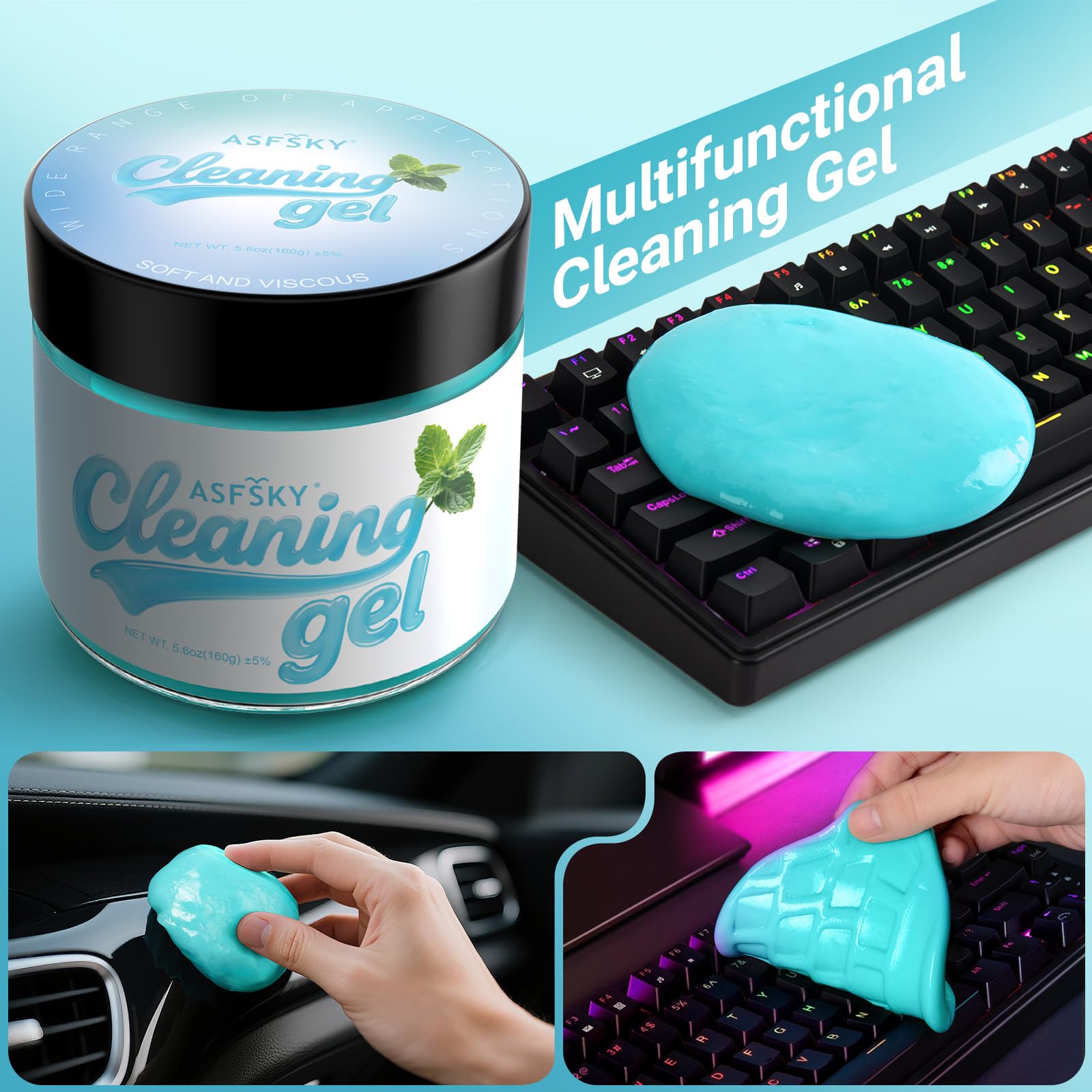 Car Cleaning Gel Universal Cleaning Gel Putty Dust Remover Mint