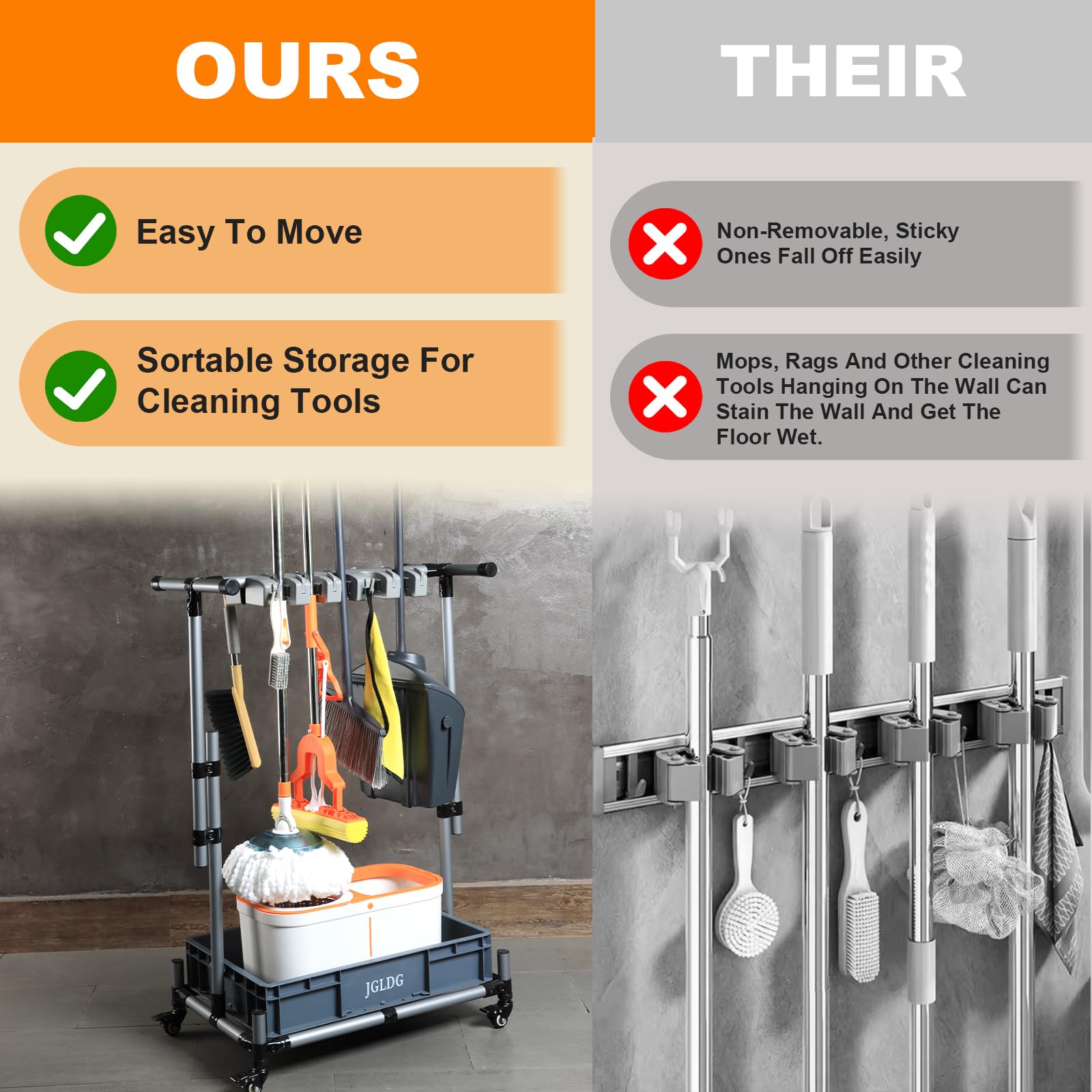 Freestanding Mobile Cleaning Tool Storage Rack