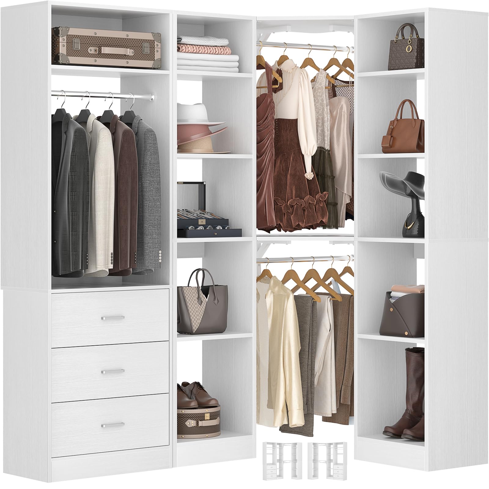 Corner Closet System with 3 Drawers